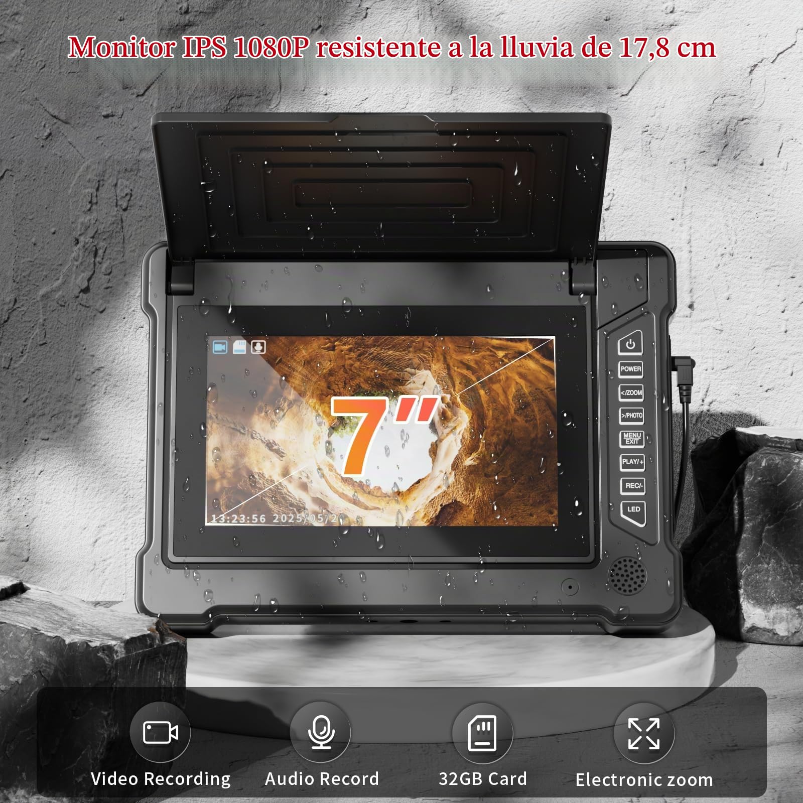 Cámara Inspección Tuberías 30M con Pantalla IPS de 7", Cámara Endoscópica DVR y Audio, Endoscopio Industrial para Alcantarillado con Cable de 5 mm y Marcadores de Metros, Tarjeta de 32GB Incluida