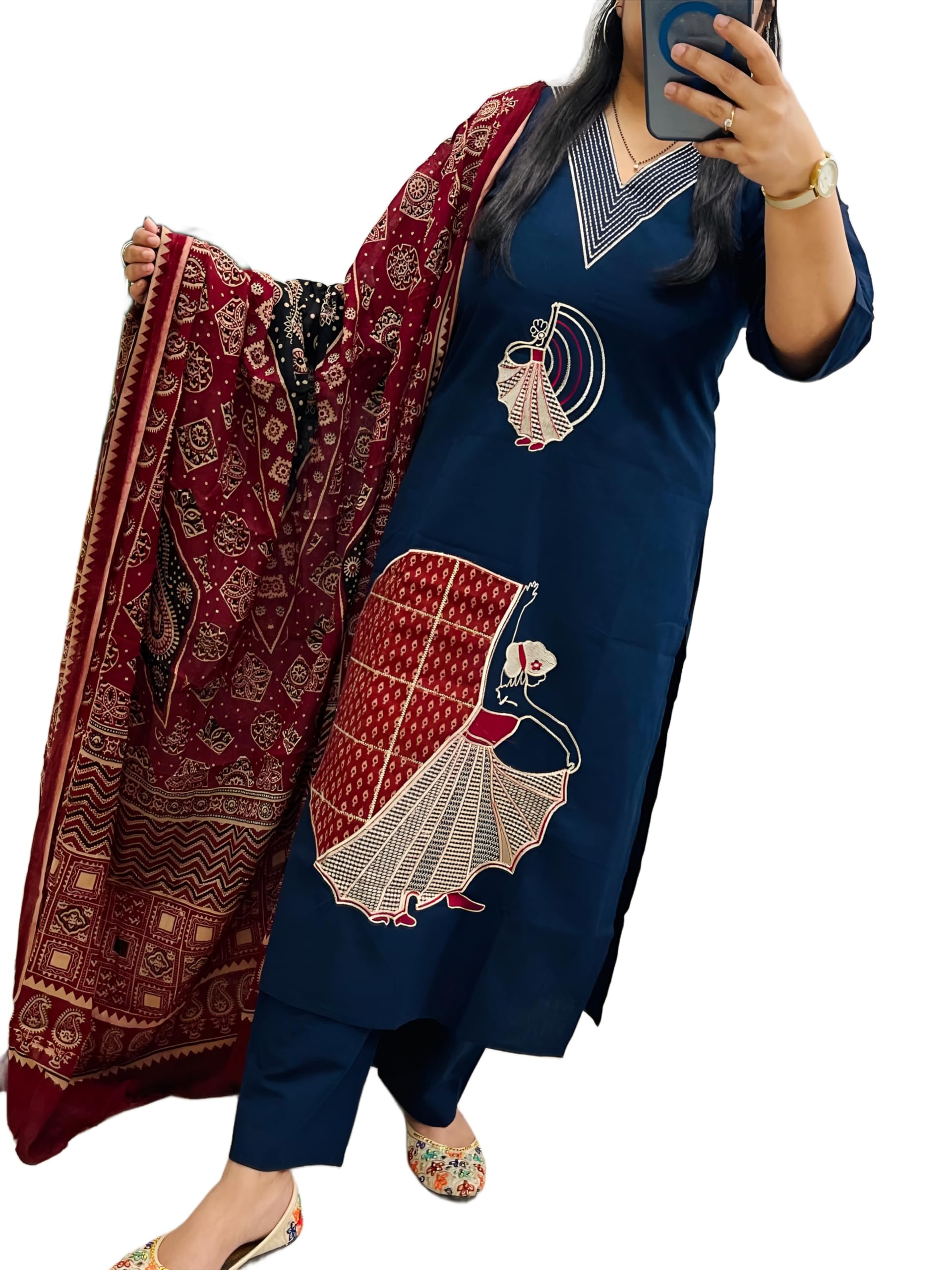 bharvita Women's Cotton Handwork Embroidered Anarkali Kurta with Palazzo Pants and Dupatta Set-picture-21