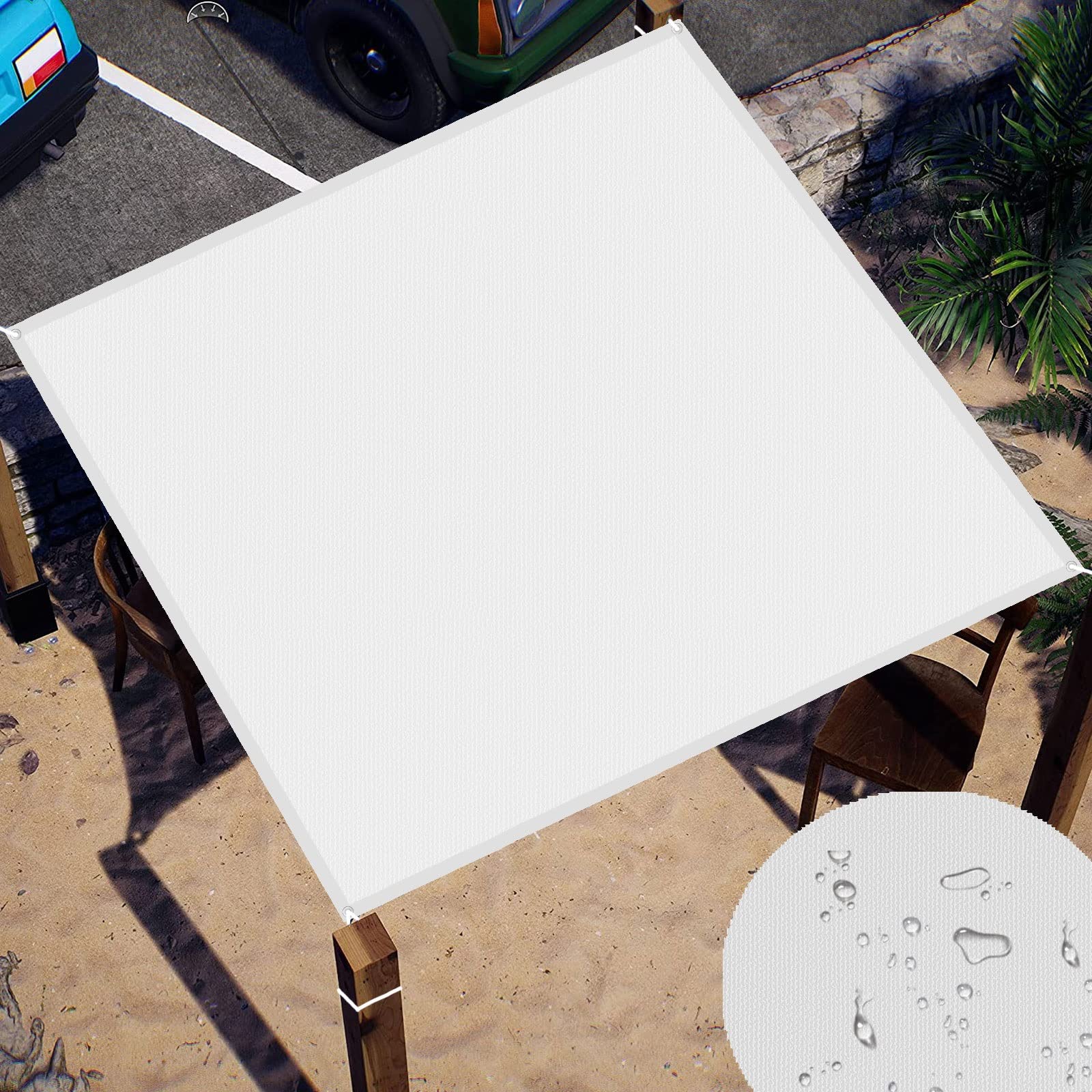 Filet d'ombrage avec oeillets blanc 1.7 x 3.2 m de haute résistance pour pergola