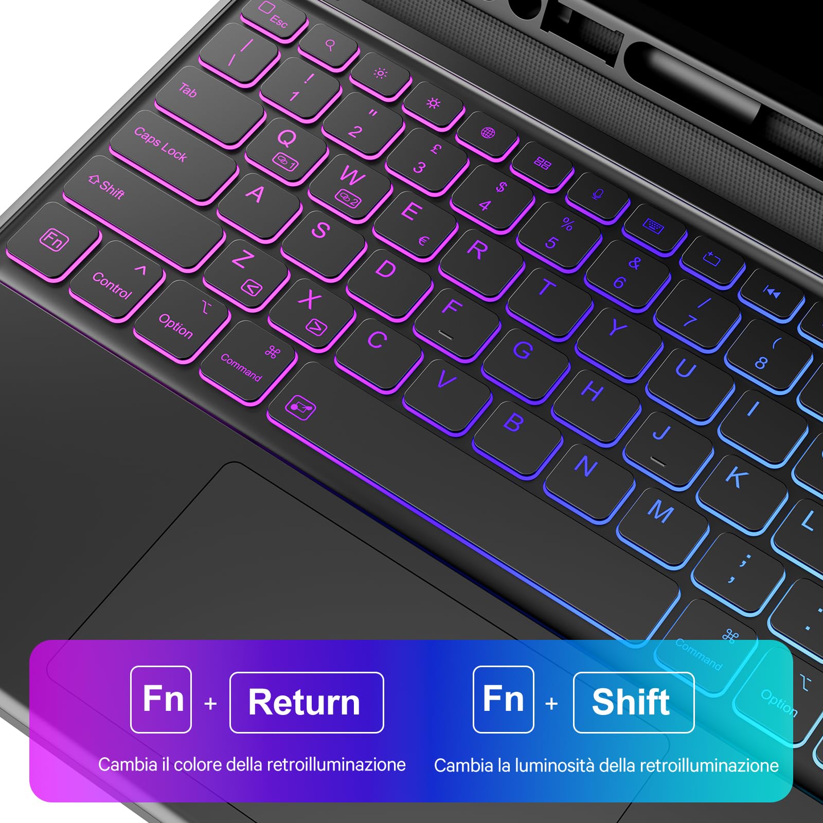 CHESONA Custodia con Tastiera iPad Air 13, 3 Zone 7 Colori Retroilluminate, Cover Tastiera per iPad Pro 12,9 con Trackpad, 2 Canali BT, Magnético Tastiera per iPad Pro 12,9 (6a/5a/4a/3a Gen), Nero