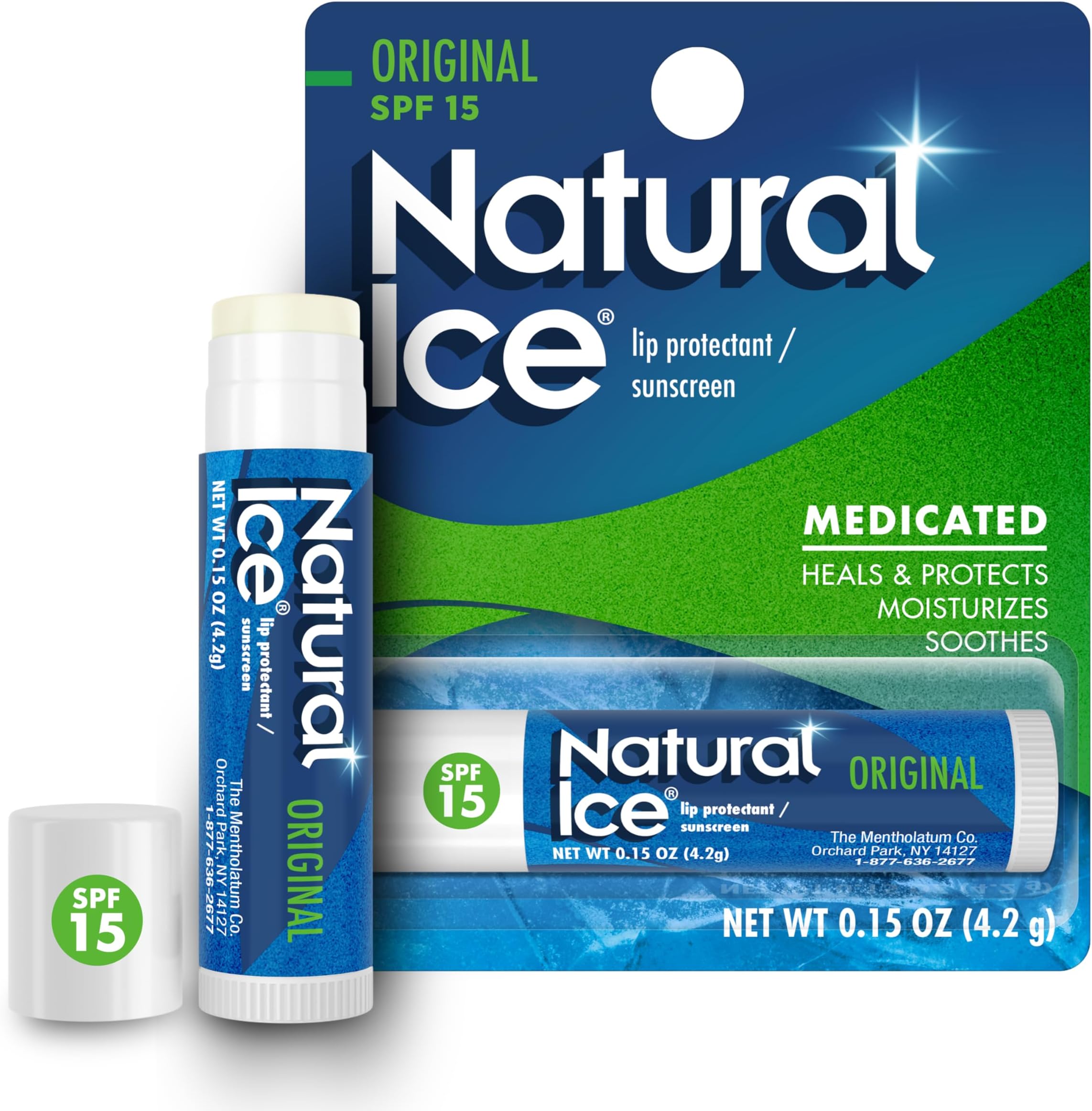 Mentholatum Natural Ice Original Medicated Lip Balm, Hydrating Lip Care for D...