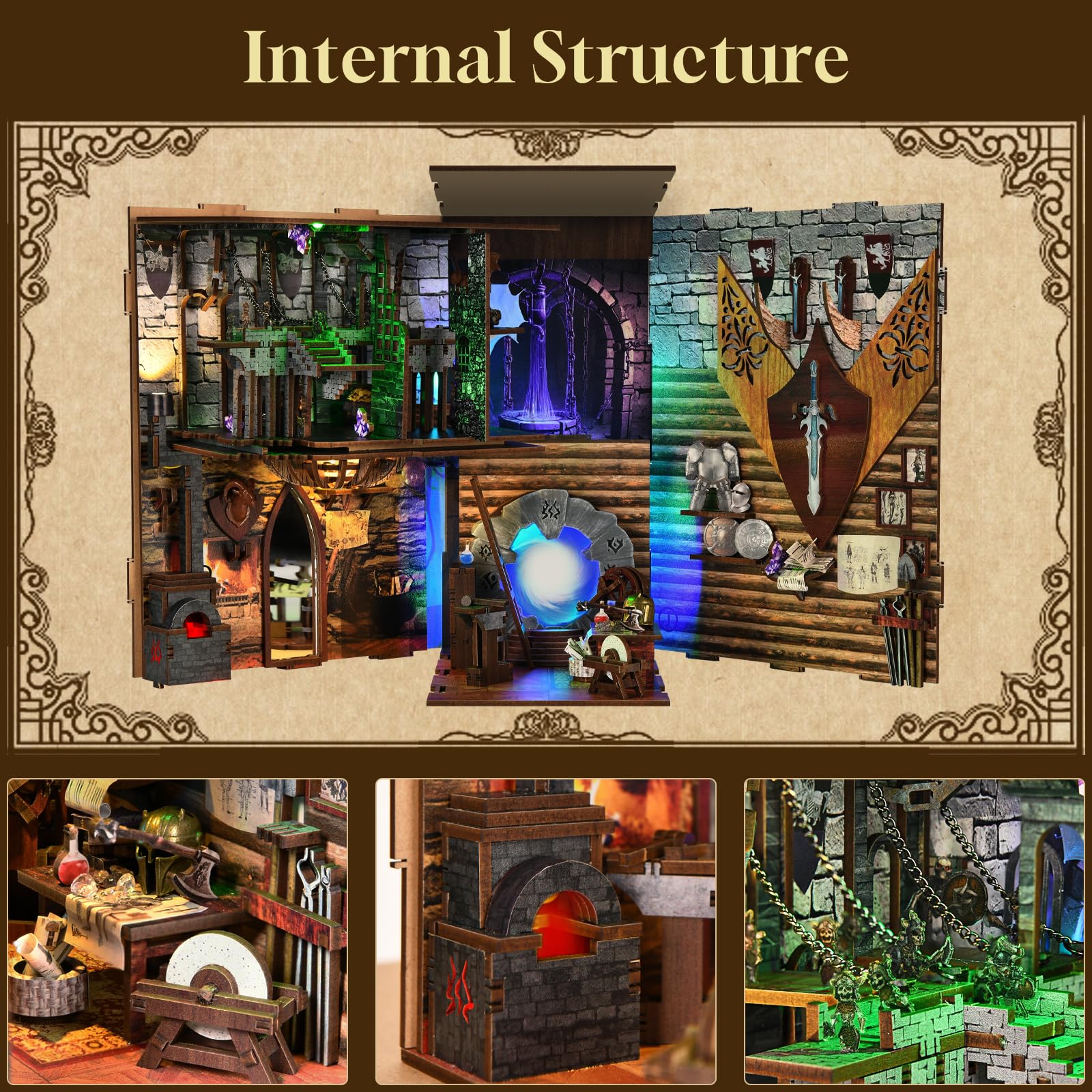 MiniCity Book Nook Kit, kit fai da te in miniatura per casa delle bambole in legno 3D, supporto per libri e libri, decorazione per ragazzi e adulti (Blade and Magic)