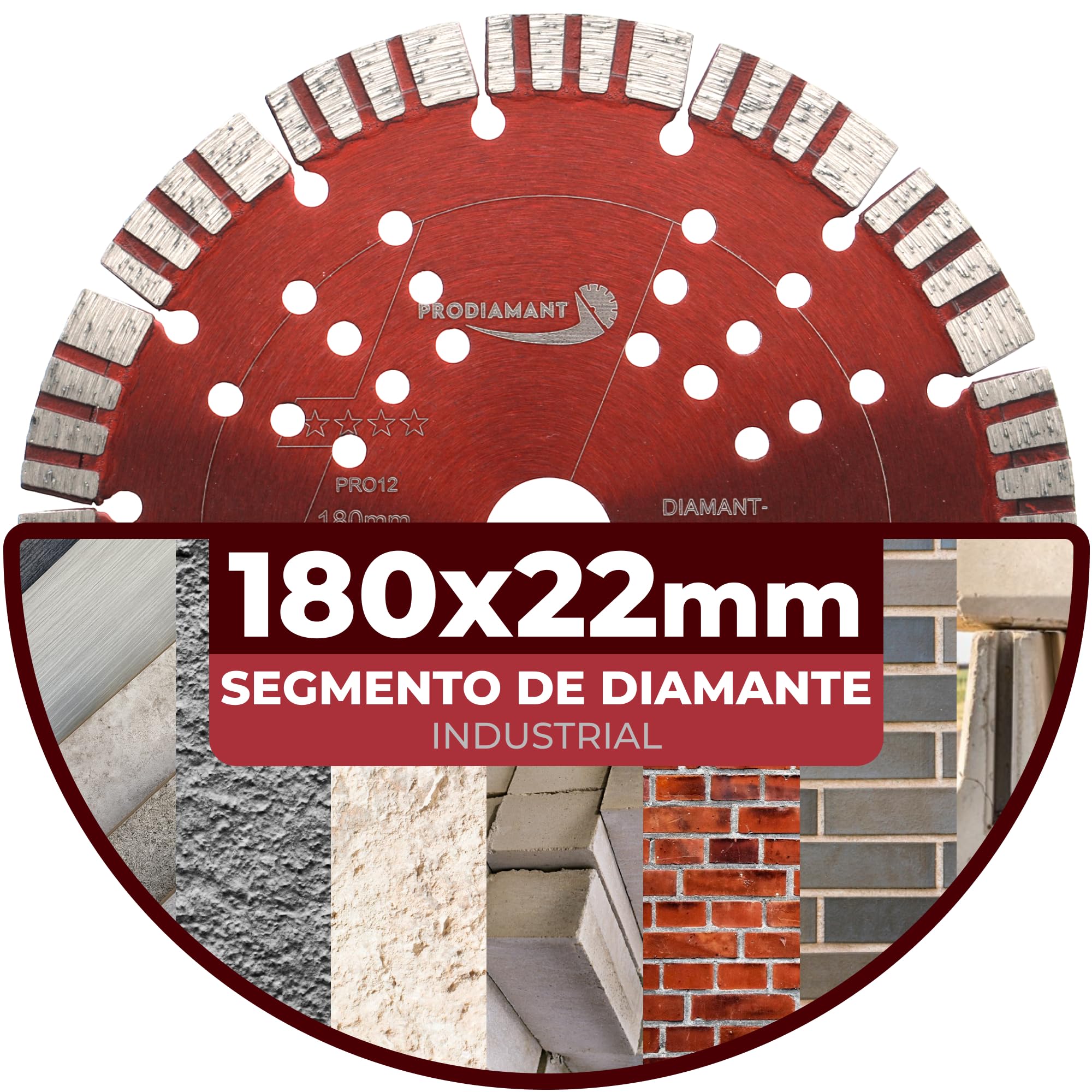 PRODIAMANT PRO12 Disco de corte diamantado Turbo 180 mm x 22,23 mm - altura de segmento 12 mm, para hormigón y materiales de construcción, para amoladora angular