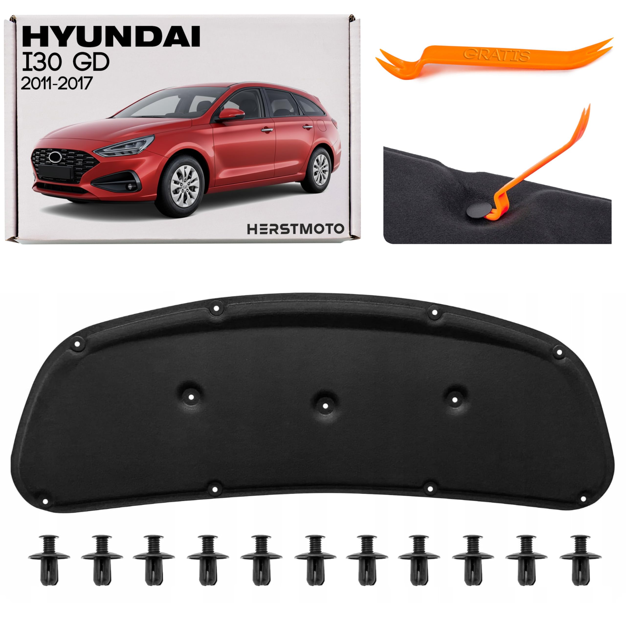 Motorhaubendämmung Schalldämmung der Motorhaube Motorhauben-Dämmmatte MIT CLIPS FÜR HYUNDAI i30 II GD 2011-2017 HATCHBACK / COUPE / WAGON / KOMBI 81125A5000