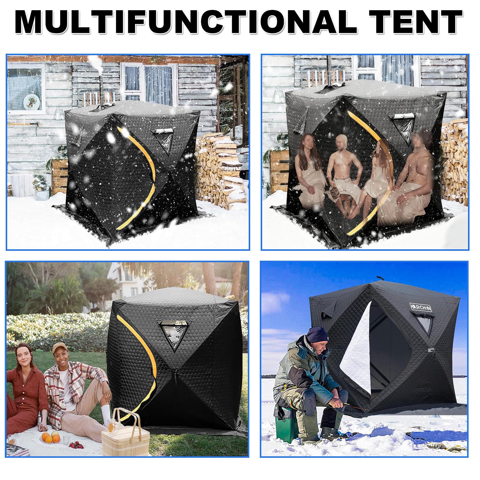 Tragbares Angelzelt Für 3-4 Personen, Tragbares Outdoor-Saunazelt, Winddicht Und Wärmeisolierend, Mit Aufbewahrungstasche,Perfekt Für Familiengärten, Hinterhöfe, Camping Und Outdoor