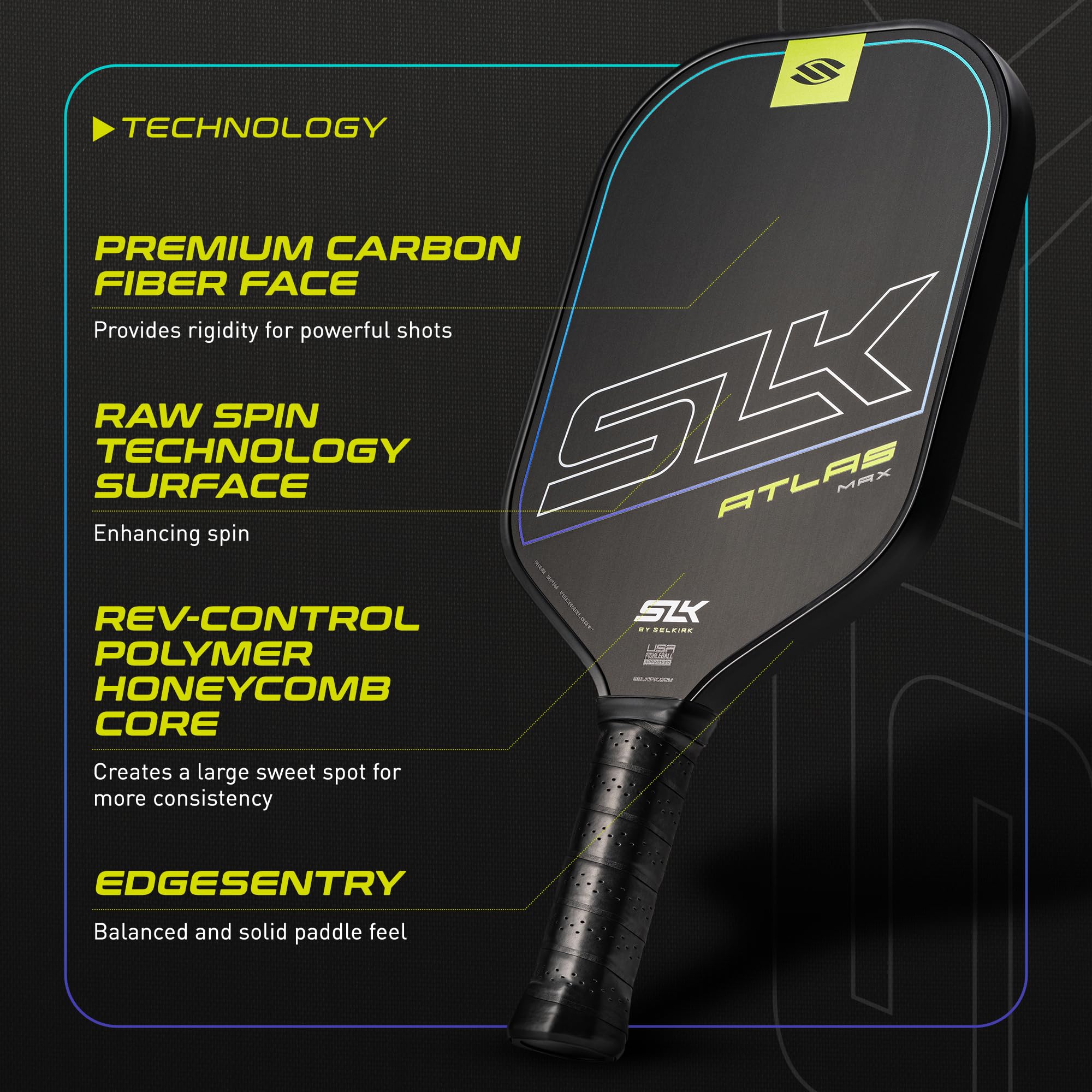Selkirk Sport Atlas Pickleball-Paddel | SLK Raw Kohlefaser Pickleball-Paddel-Set | Der perfekte Starter für jeden kommenden Pickleball-Spieler