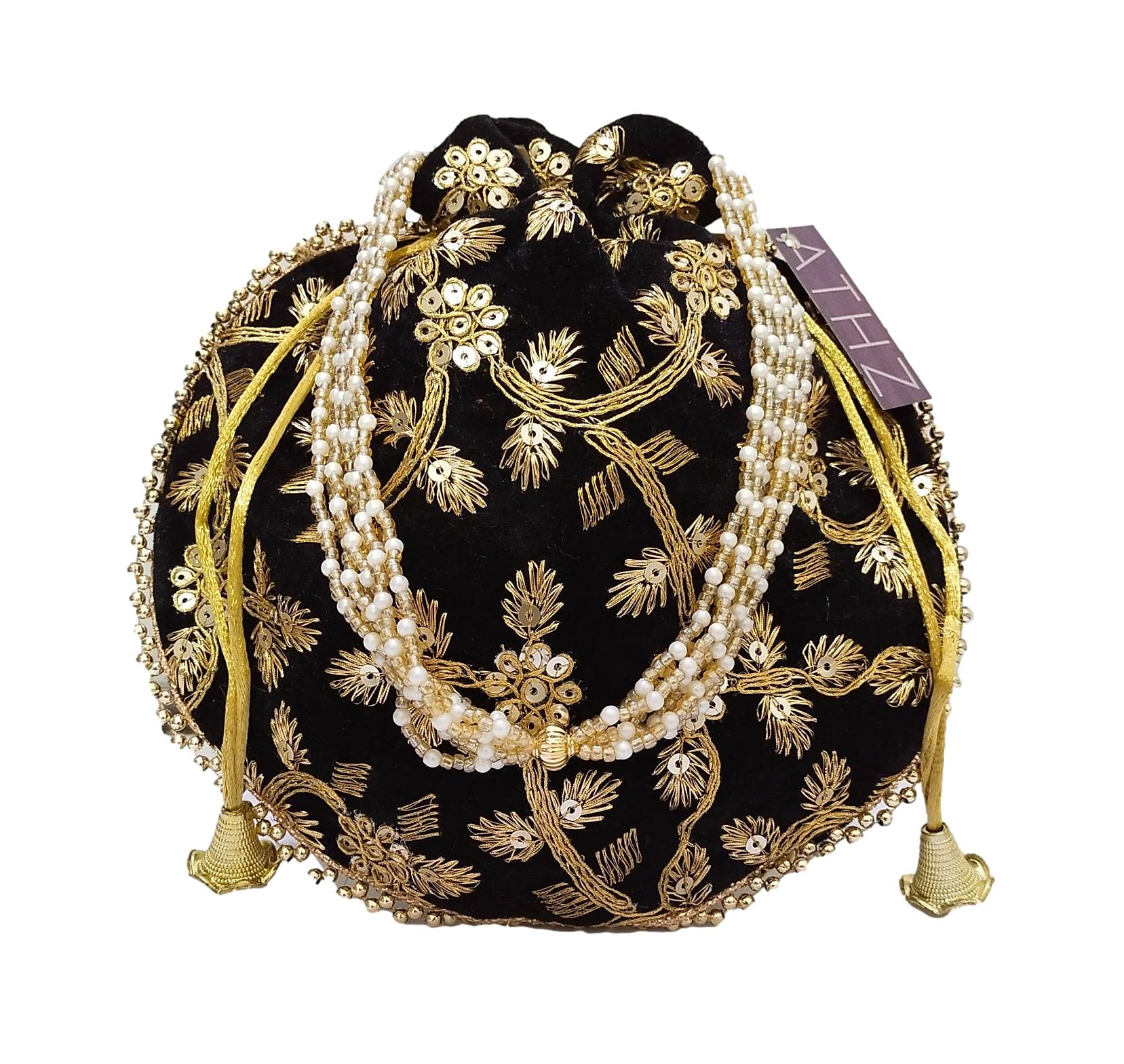 ATHZ Potli Bag Velvet for ladies traditional Indian Wristlet women handbags with Drawstring Ethnic Embroidery Fashion Potli