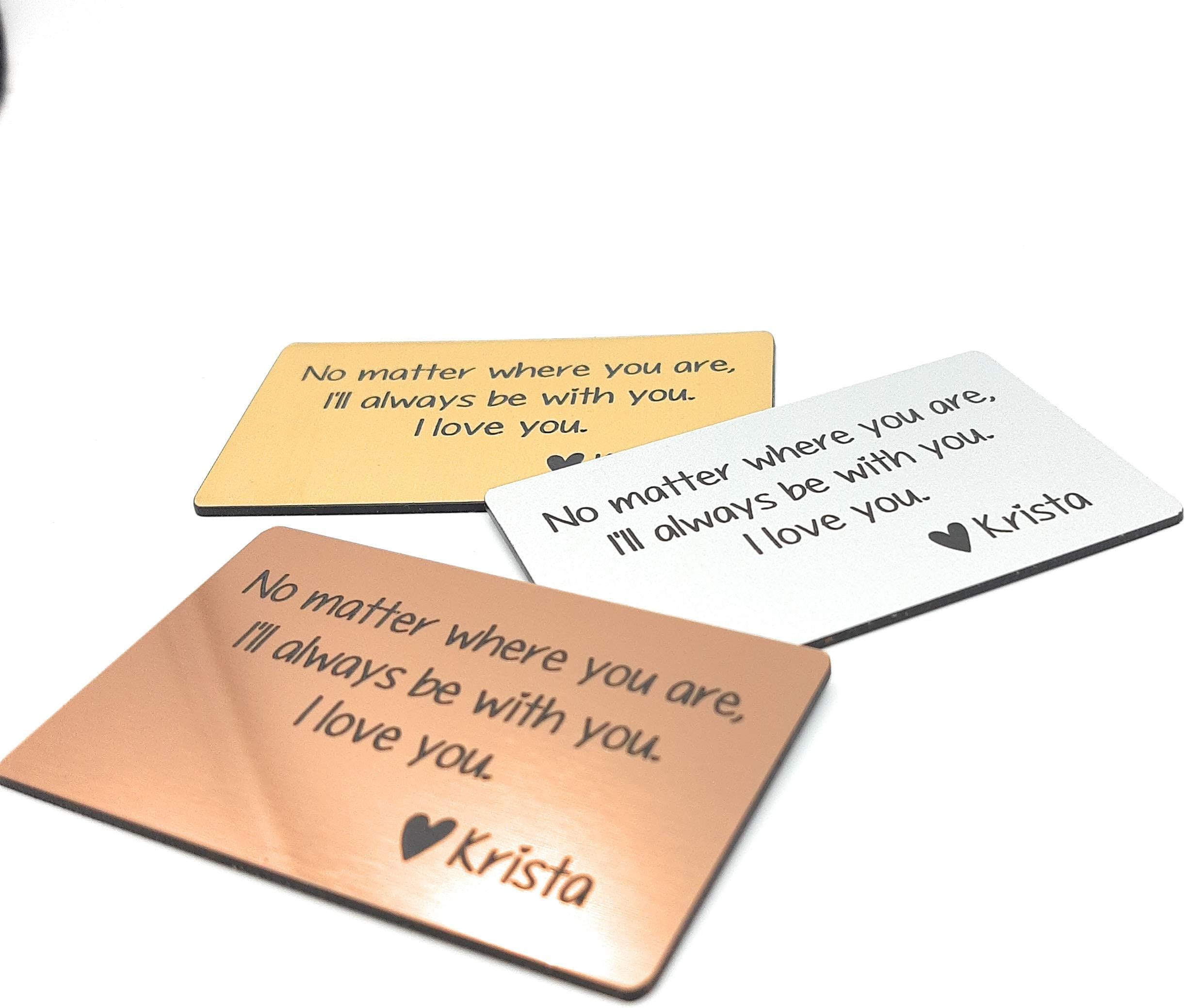 Custom laser engraved wallet insert card in silver, gold or copper acrylic