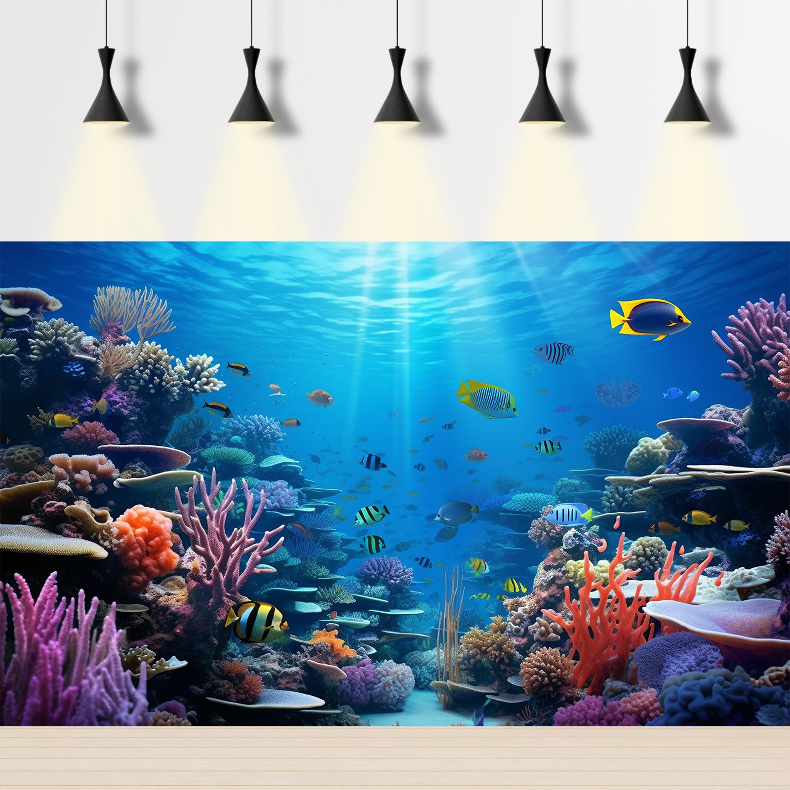 Fondo de acuario bajo el mar, arrecife de coral subacuático, panorámica, fondo de pecera, océano, mundo submarino, terrario, decoración de fondo de peces tropicales, decoración de acuario submarino,