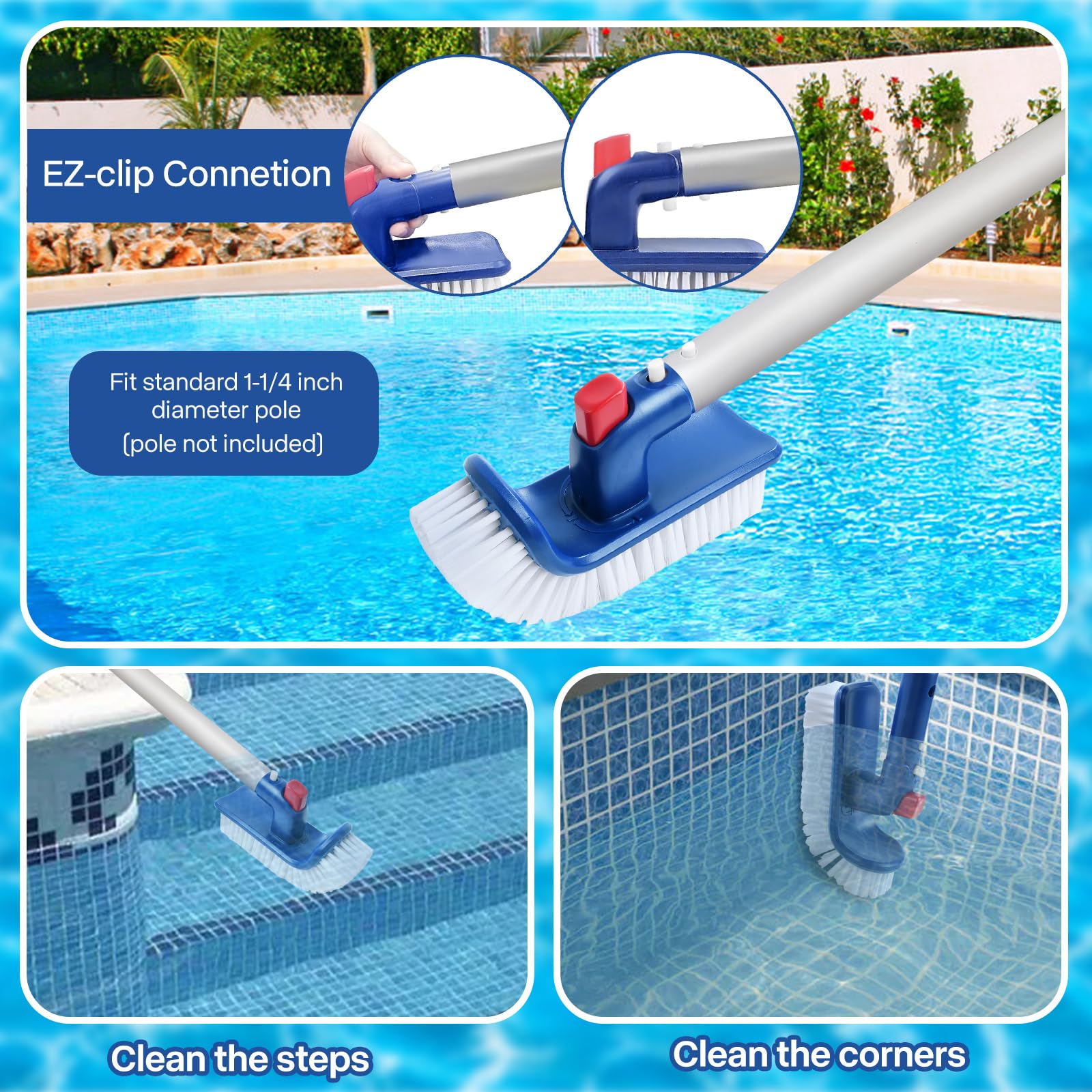 Tête de Brosse Piscine Rotative 180 Degrés, Brosse d'Angle pour Piscines et Carrelages