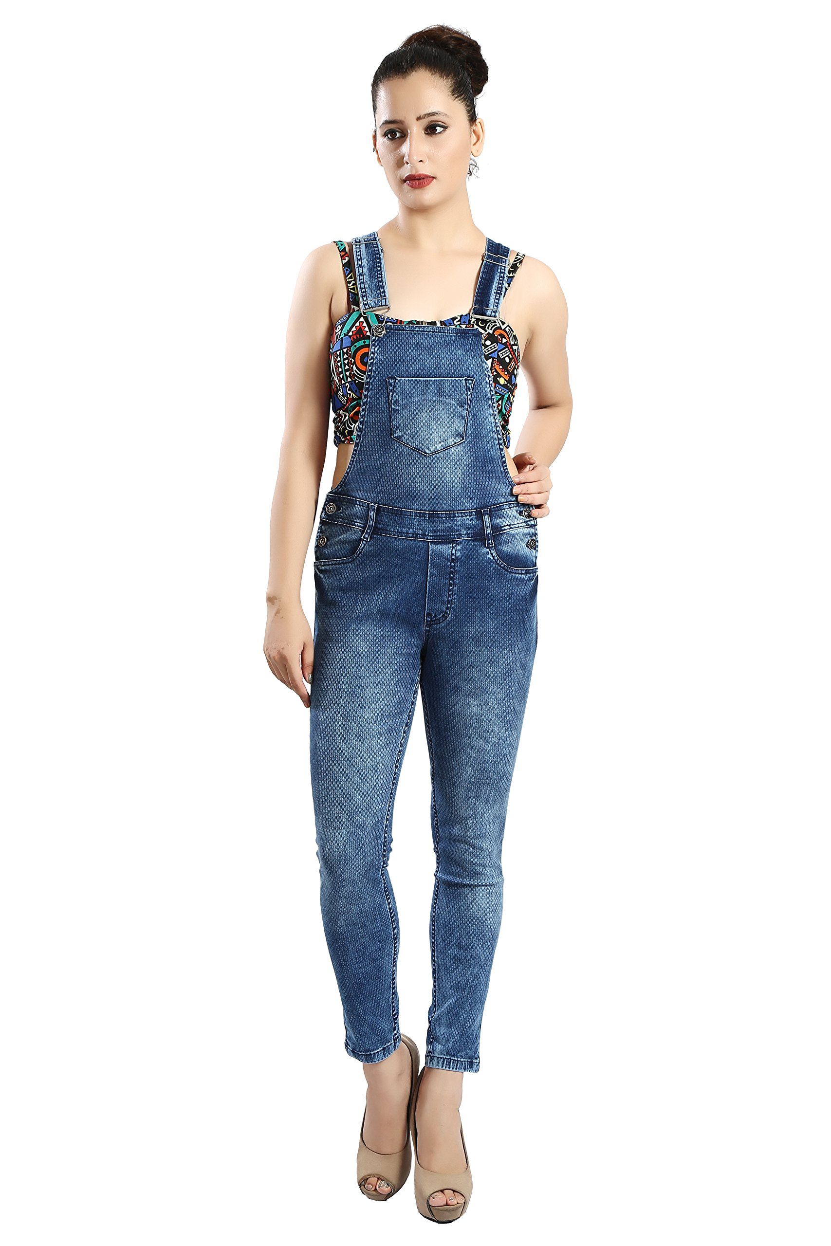 Women's Cloud Wash Stretchable Denim Dungaree-image-46
