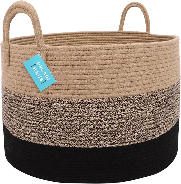 OrganiHaus XXL Cotton Blanket Basket - Mand voor Deken - 3 Shades Brown