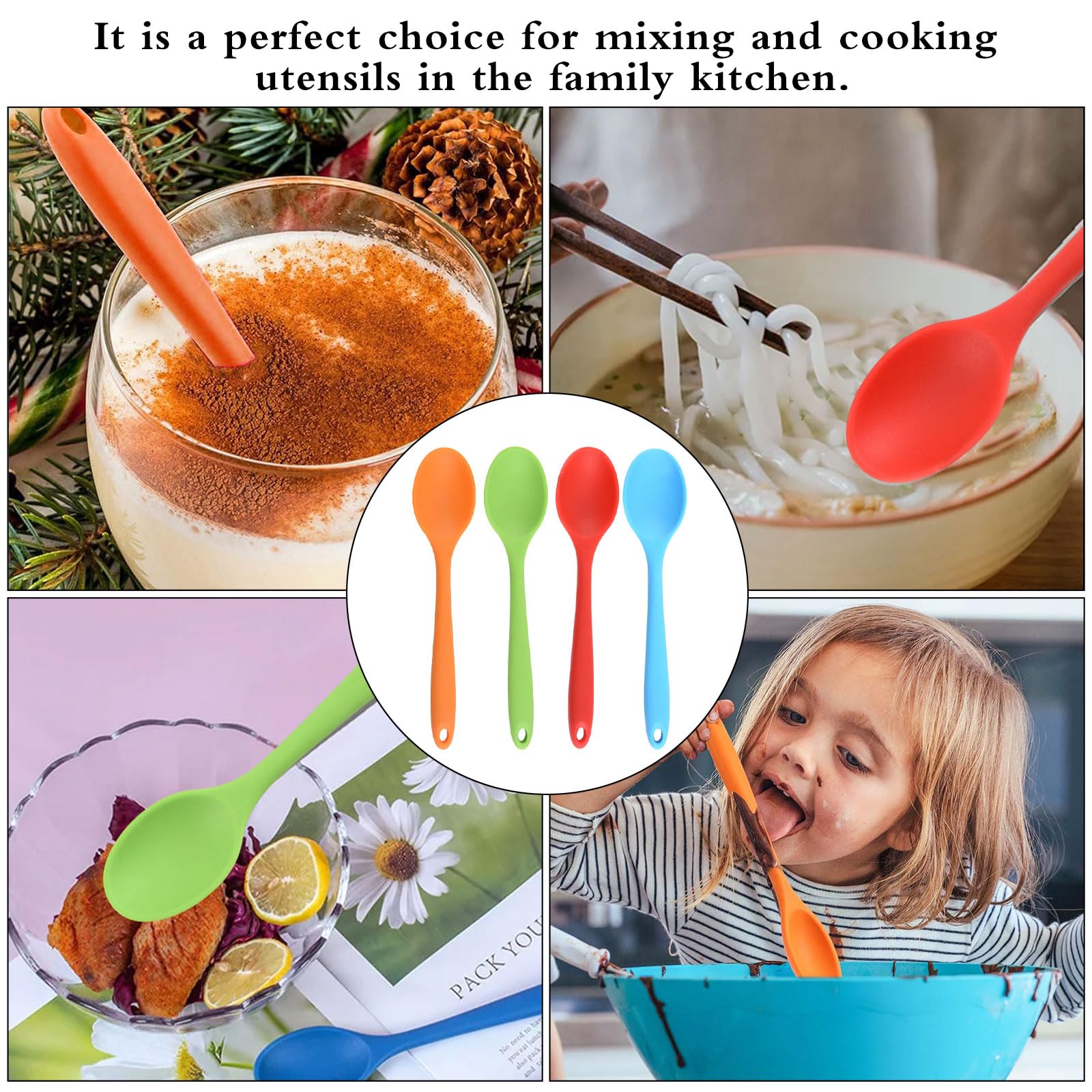 Set Louches Colorées Cuisine 4PCS Louches En Silicone Anti-Goutte - Cuillères à Sauce Grandes Et Petites, Manche Long - Rouge, Noir, Vert, Bleu Maryse Patisserie