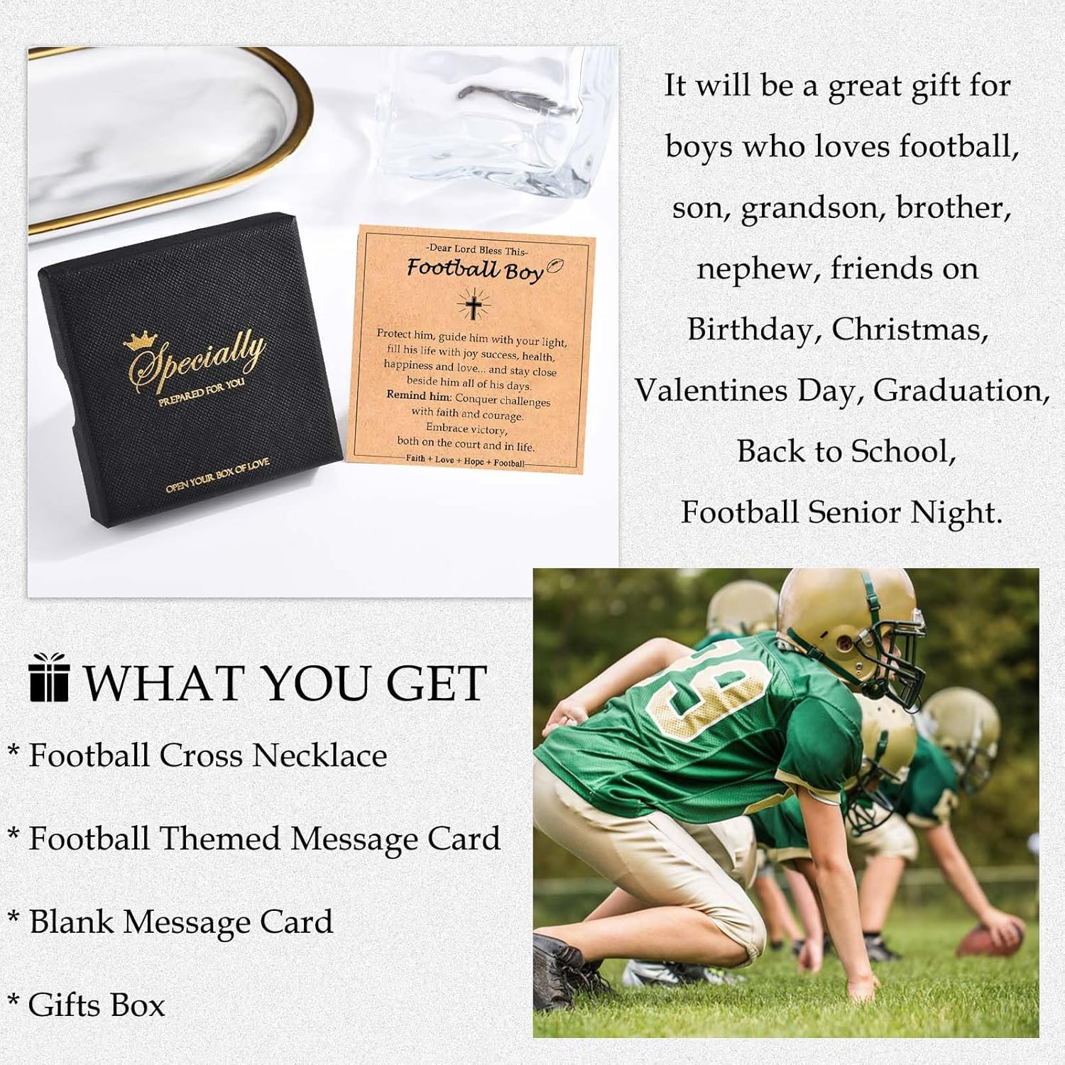 Baseball Soccer Basketball Football Necklace Gifts for Boys Kids, Sports Stuff Accessories Cross Necklace Jewelry for Little Boys Birthday Christmas Valentines Easter Baptism Communion Graduation Gifts - Image 5