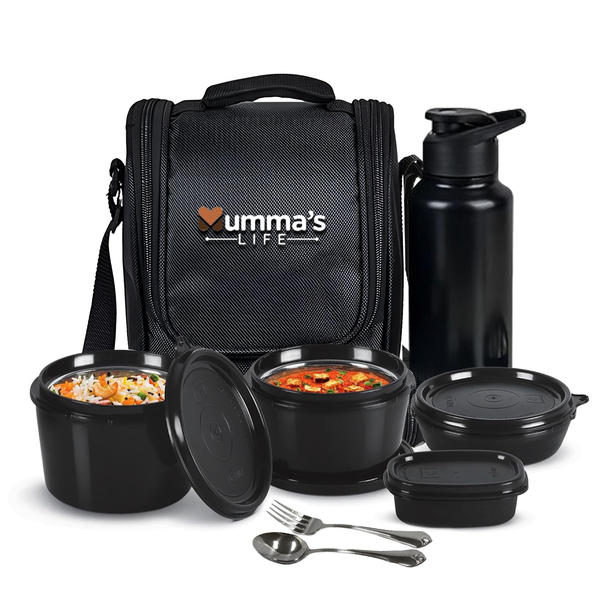 Mumma's LIFE 3-Container Tiffin Box for Office Black - Image 1