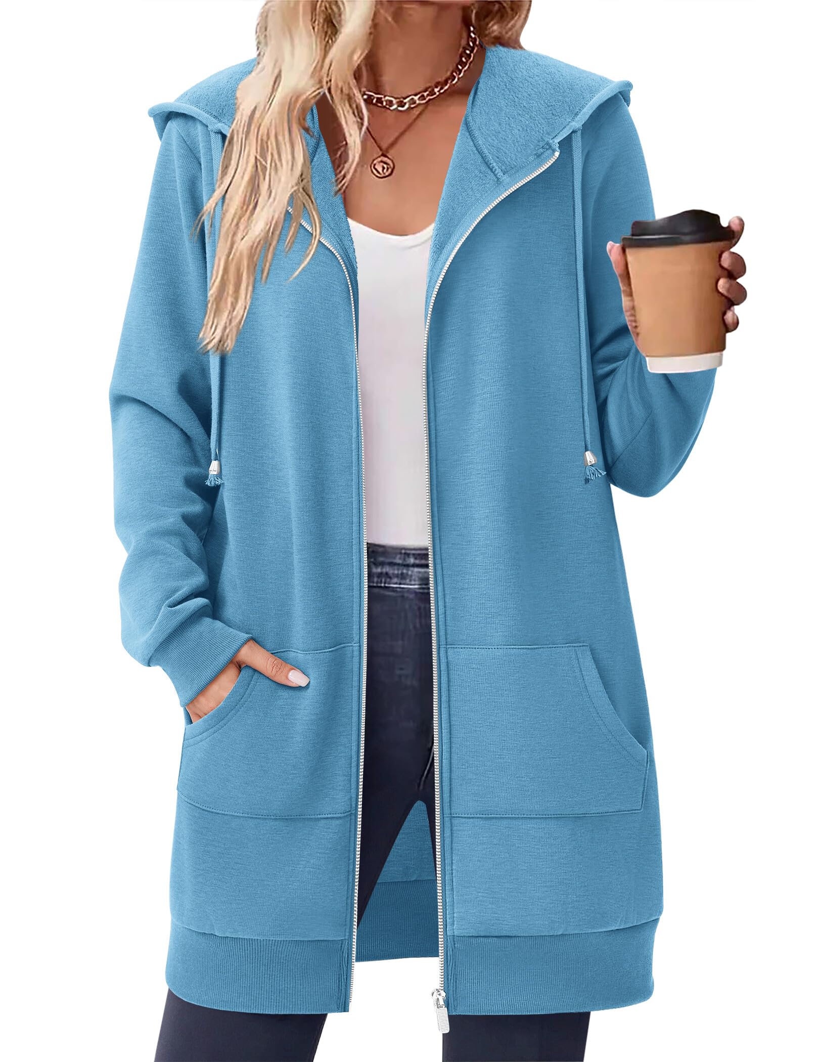 Zeagoo Women's Zip Up Hoodies Long Tunic Sweatshirts Oversized Fleece Casual Long Sleeve 2024 Fall Hoodie Jacket Coat