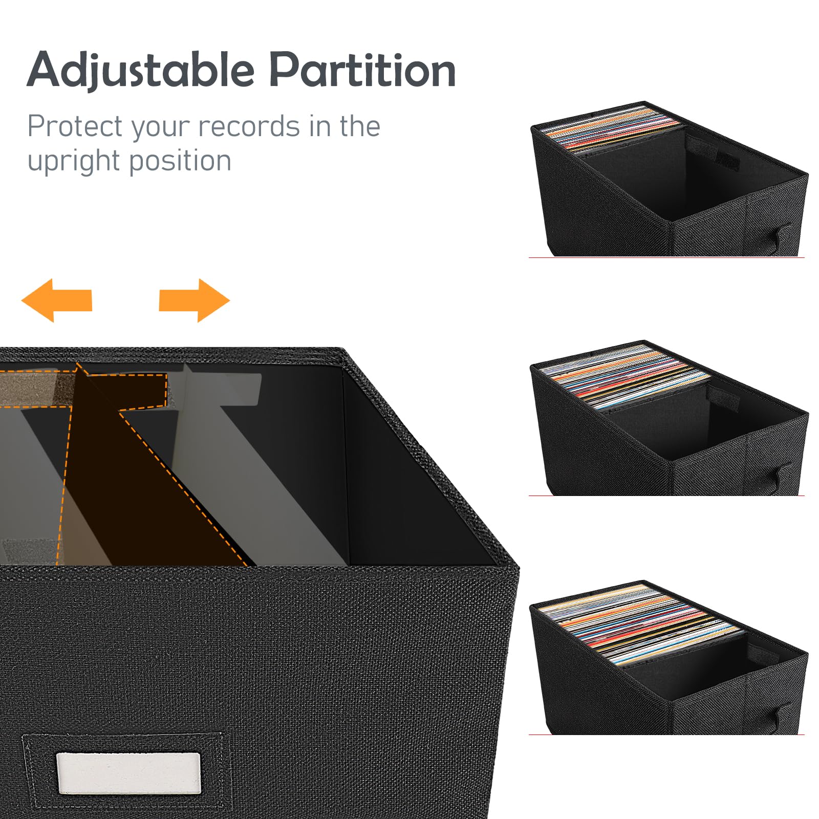 Woodoulogy Vinyl Record Storage Box for 7"/45 RPM LPs, Black Case with Lid Holds up to 80 Albums - Image 3