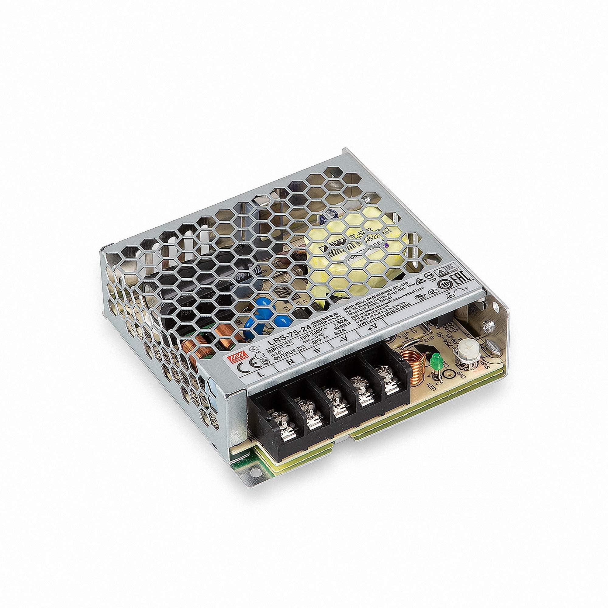 Eurekaled Meanwell Netzteil 75W 24V, Modell LRS-75-24 Switching, Konstantspannung, nicht wasserdicht IP20, AC Trafo 220 V bis DC 24 V, kompatibel mit Strip LED, Artikelnummer: 0175