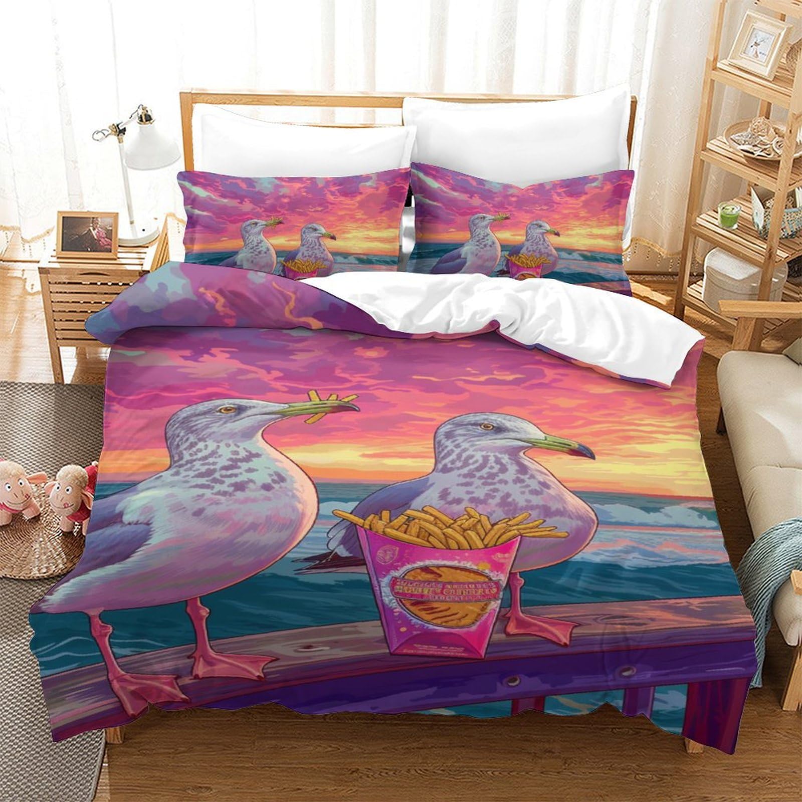 Housse de couette mouette anti-plis en microfibre douce pour lit 1 place