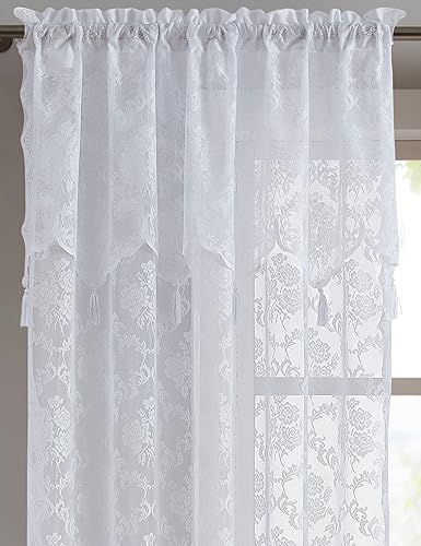 Miniatura 8 de LINENZONE Par de 2 paneles de cortina de encaje con cenefa adjunta y 6 borlas. Nuestras cortinas de 96 pulgadas funcionan muy bien como cortinas de