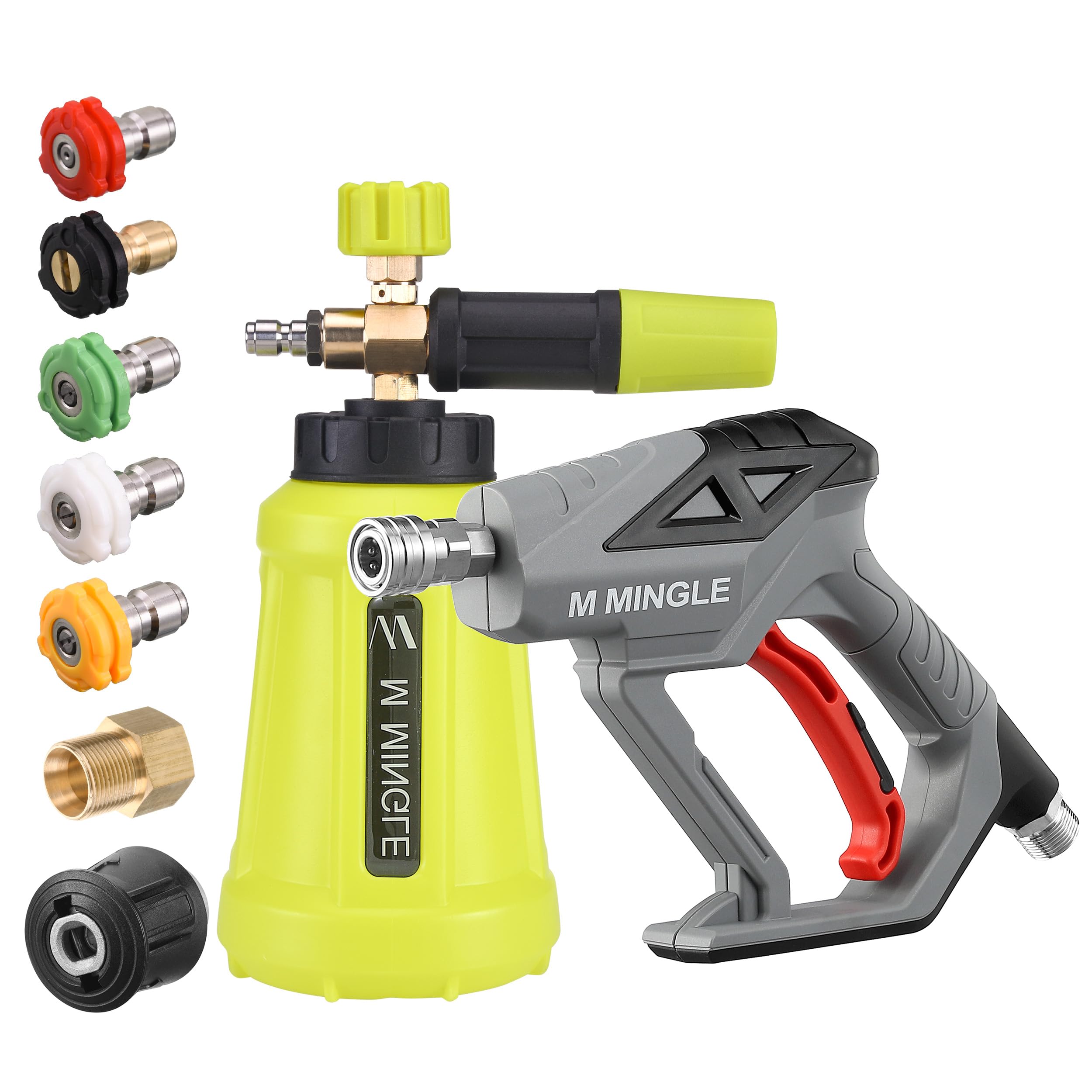 M MINGLE Hochdruckreiniger Pistole mit Schaumlanze, Kompatibel mit Karcher K2-K7 Schläuchen, 4000 PSI (276 bar) Hochdruck-Kanonen-Schaumblaster mit 1⁄4" Schnellkupplung und 5 Düsen
