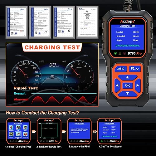 Miniatura 4 de BT60 Pro Acclope - Probador de batería de coche con impresión en la nube 100-3000 CCA 6V 12V 24V AGM Comprobador de batería de gel de litio