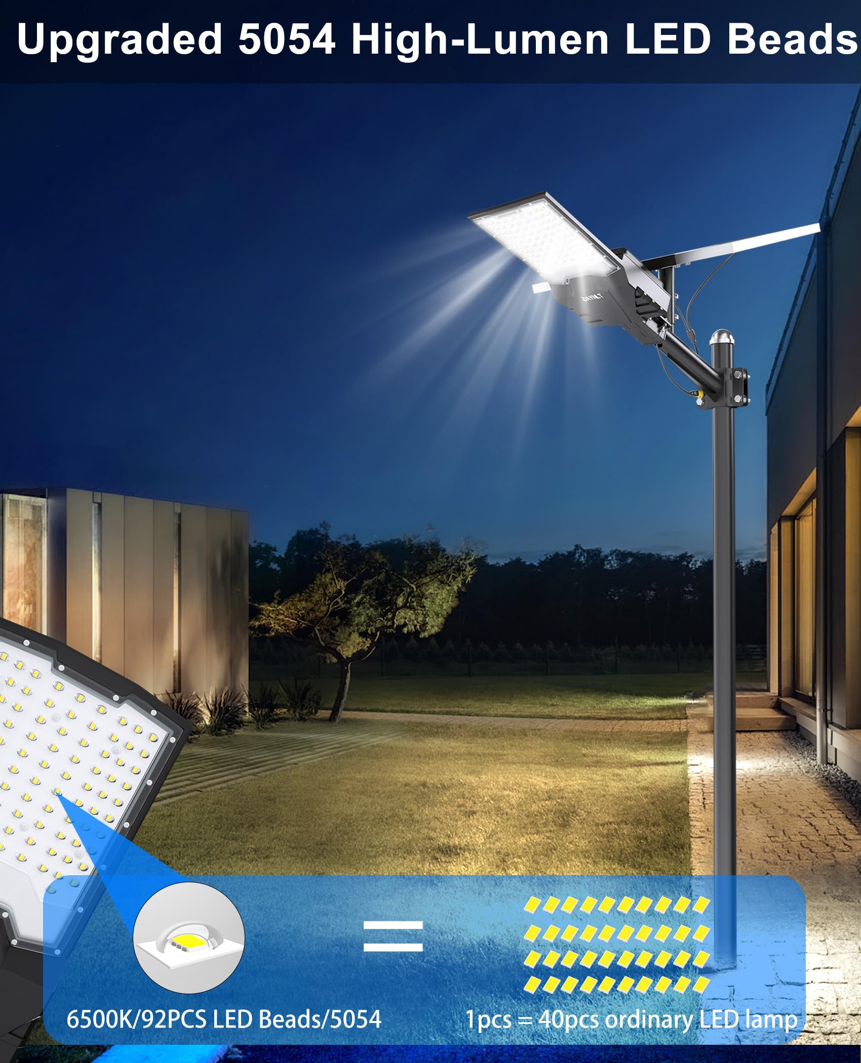JAYNLT X-13000W Solar Straßenlaterne für Außen, 6500K Solarlampen für Außen Solarleuchten Dämmerung bis zum Morgengrauen, IP68 Wasserdichte Solarstrahler für Gärten Garage