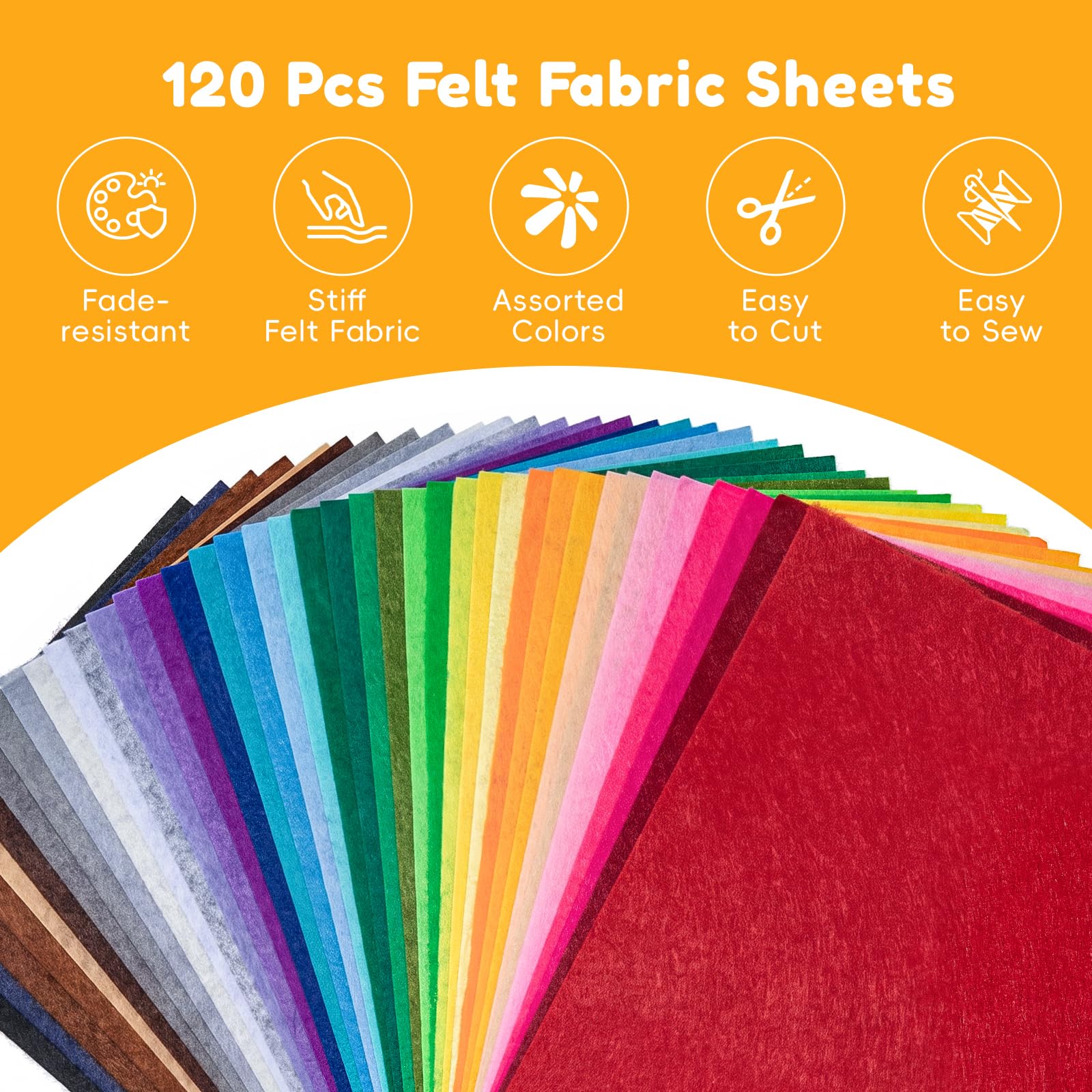 Simetufy Filzstoffbögen, 20 x 30 cm, DIY-Filzbögen, 1 mm dickes Polyester/Acryl-Vlies-Patchwork-Material, 40, 120 Stück