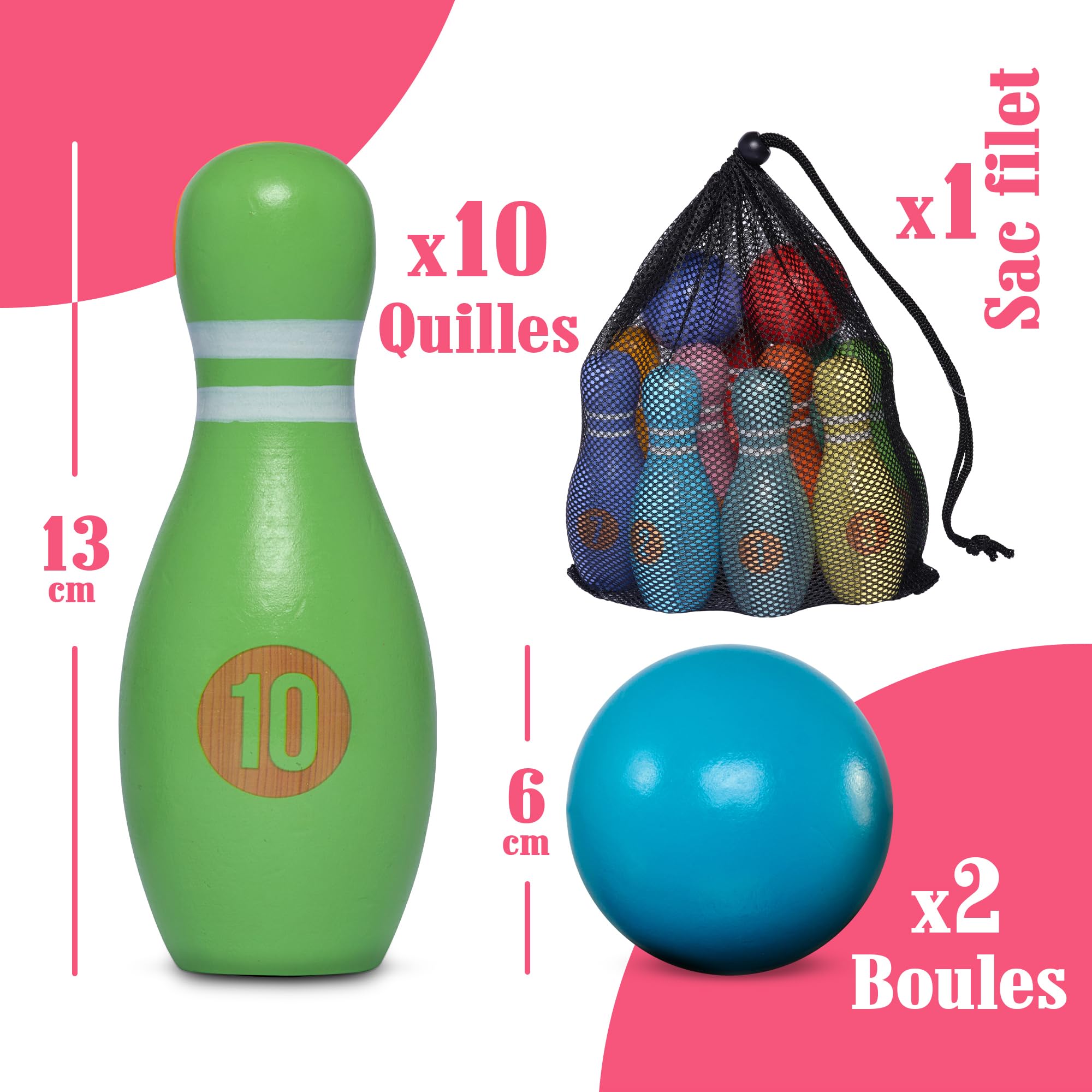 Pink Papaya Jeu de quilles Enfants 12 Pièces Set Bowling Garçon Fille Jouets Intérieur Extérieur