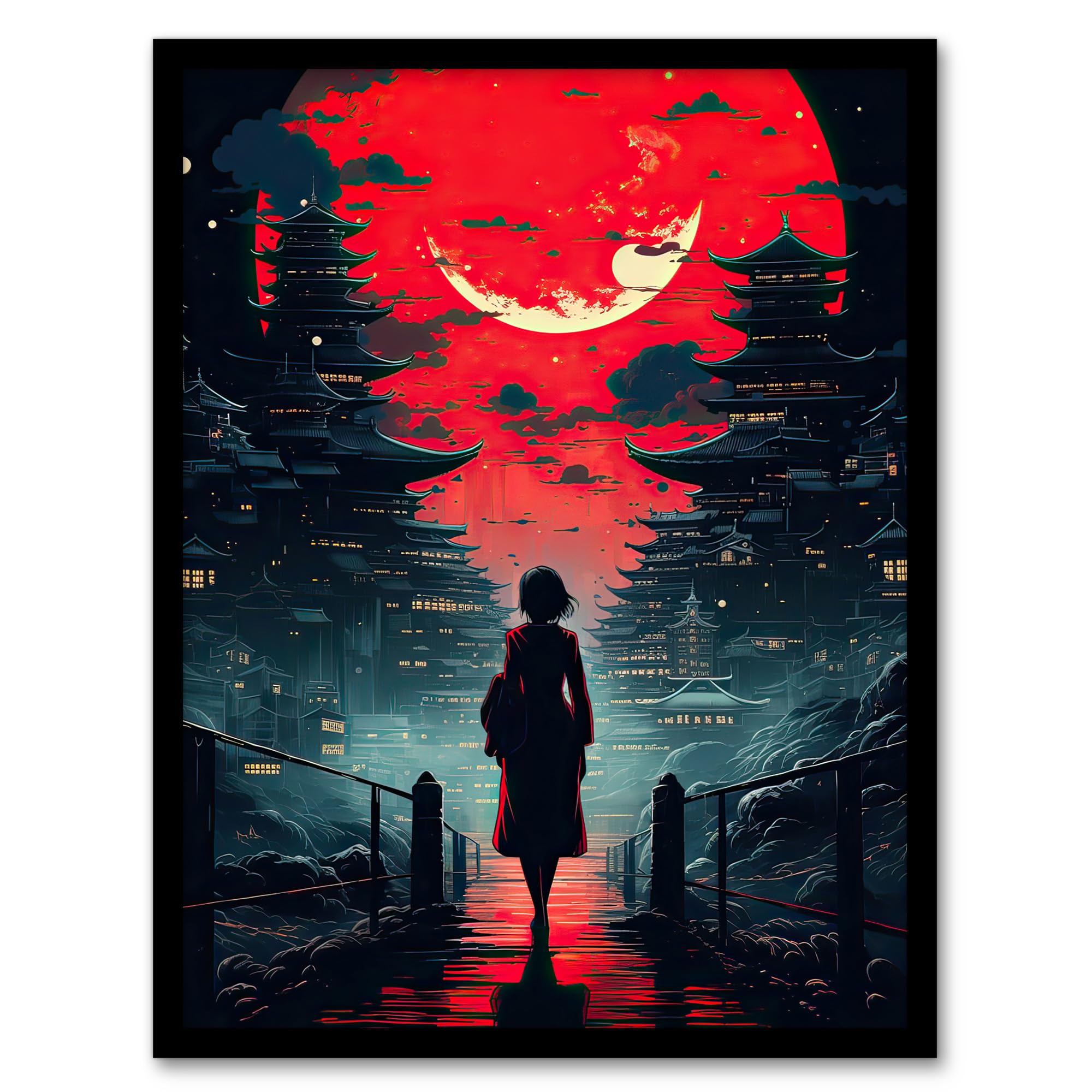 Artery8 Tokyo Midnight Cyberpunk Conceptual Cityscape Artwork Framed Wall Art Print A4