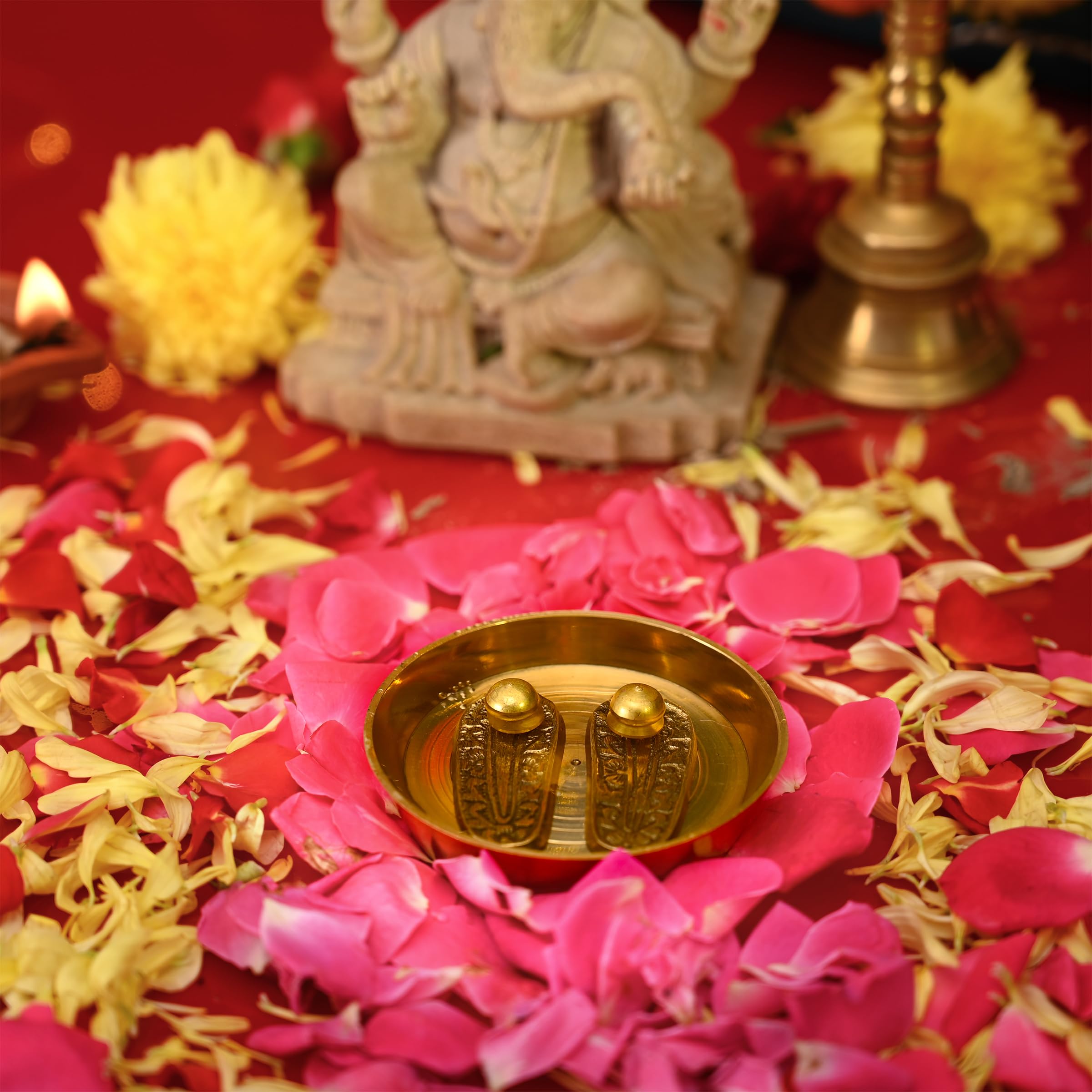 Tarini Gallery Brass Charan Plate set for Pooja Ghar Home Temple Mandir Traditional Religious Auspicious Pital Puja Items Décor Decoration and Gifting (Charan) - Image 2