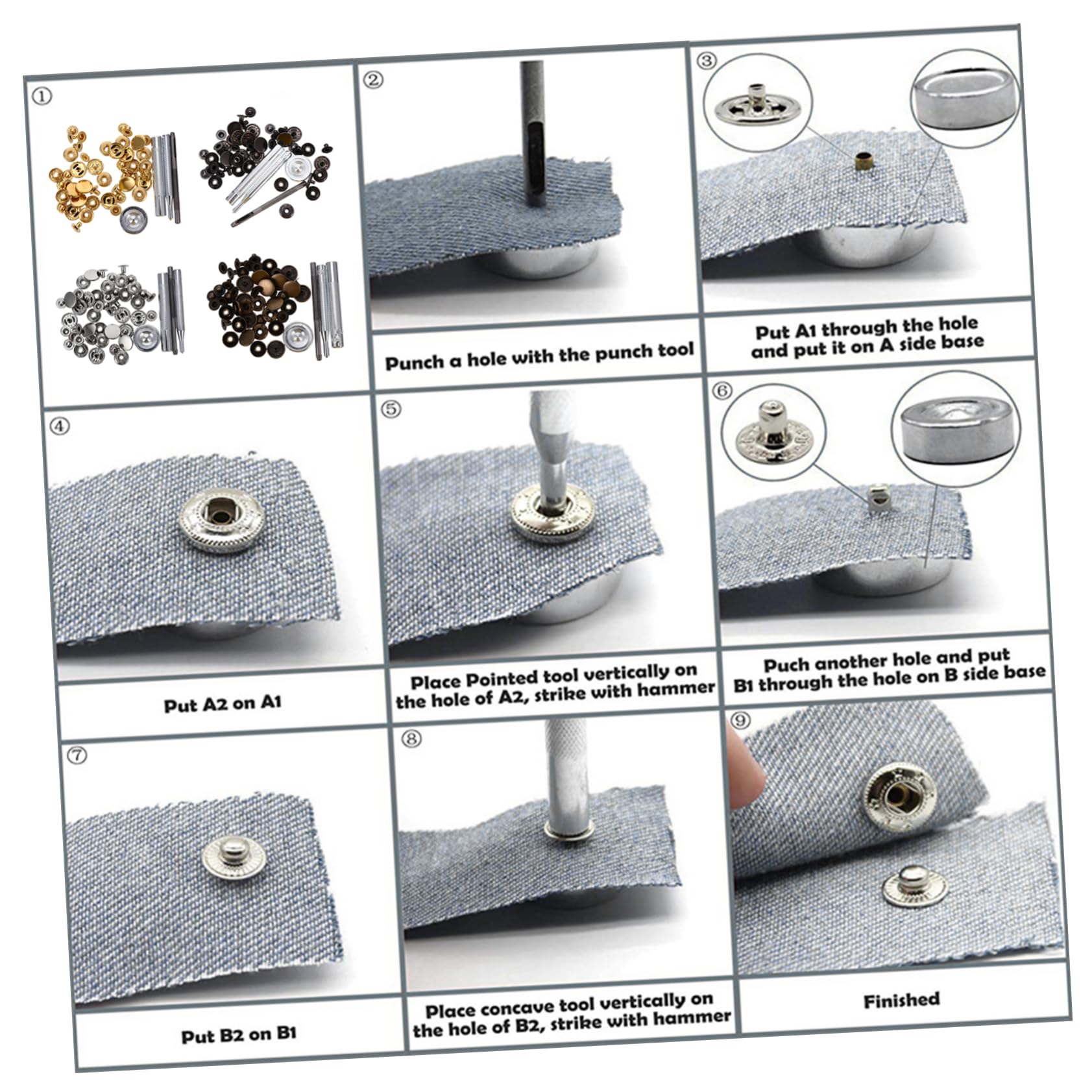 OSALADI 12Sets Heavy Duty Leather Snap Fasteners Kit with Tools Rivets and Snaps for Clothes Jackets Bags Includes Storage Box and Installation Accessories