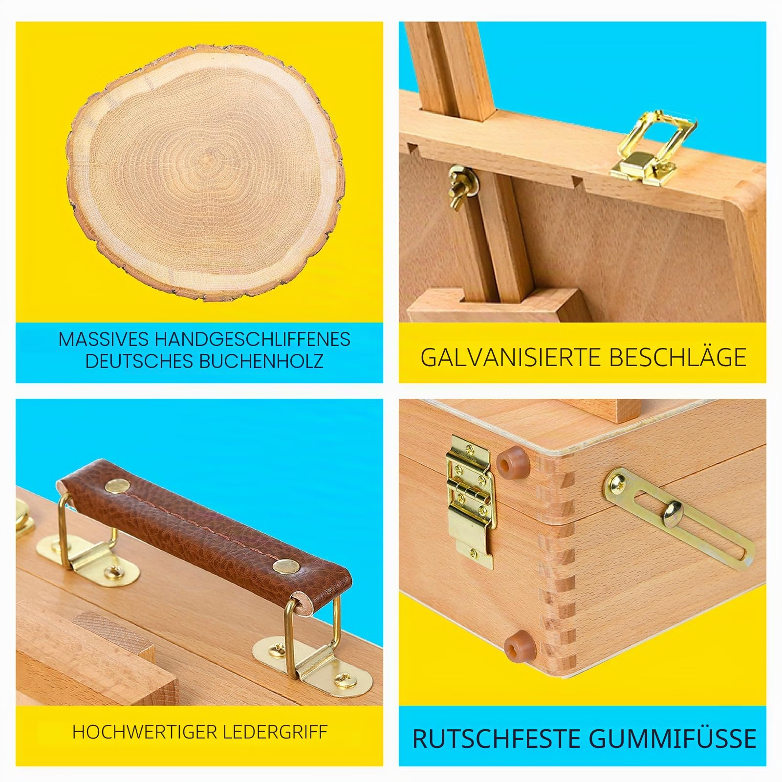 MEEDEN Große Studio Skizzenkasten Staffelei, Verstellbare Tischstaffelei aus massivem Buchenholz, Kunstbedarf-Aufbewahrungskasten mit Fächern für Pastelle, Bleistifte, Pinsel, Max. Leinwand 71cm