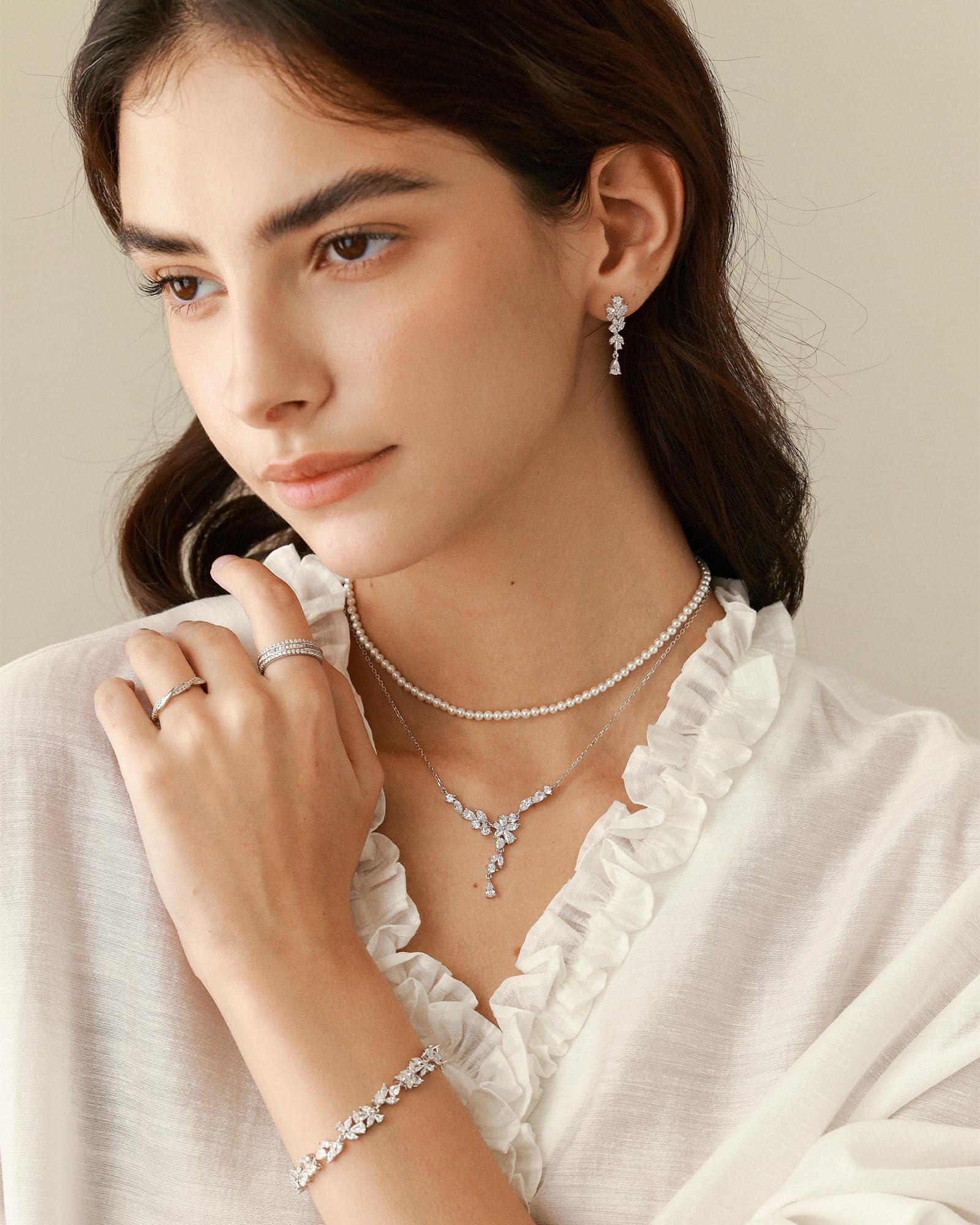 FANCIME Wisteria Reverie Halskette für Damen, Sterlingsilber, künstlicher Diamant, Blume, Y-Halskette, feiner Schmuck, Hochzeit, Geburtstag, Jahrestag, Valentinstag, Geschenke für Ehefrau, Braut, sie