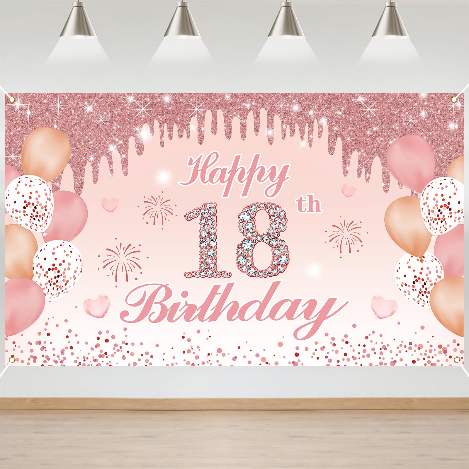 18th Birthday Decorations Door Banner Pink Happy Birthday Banner for Party Backdrop for Women Home Outdoor Cover Party Decoration Supplies Poster — image 1
