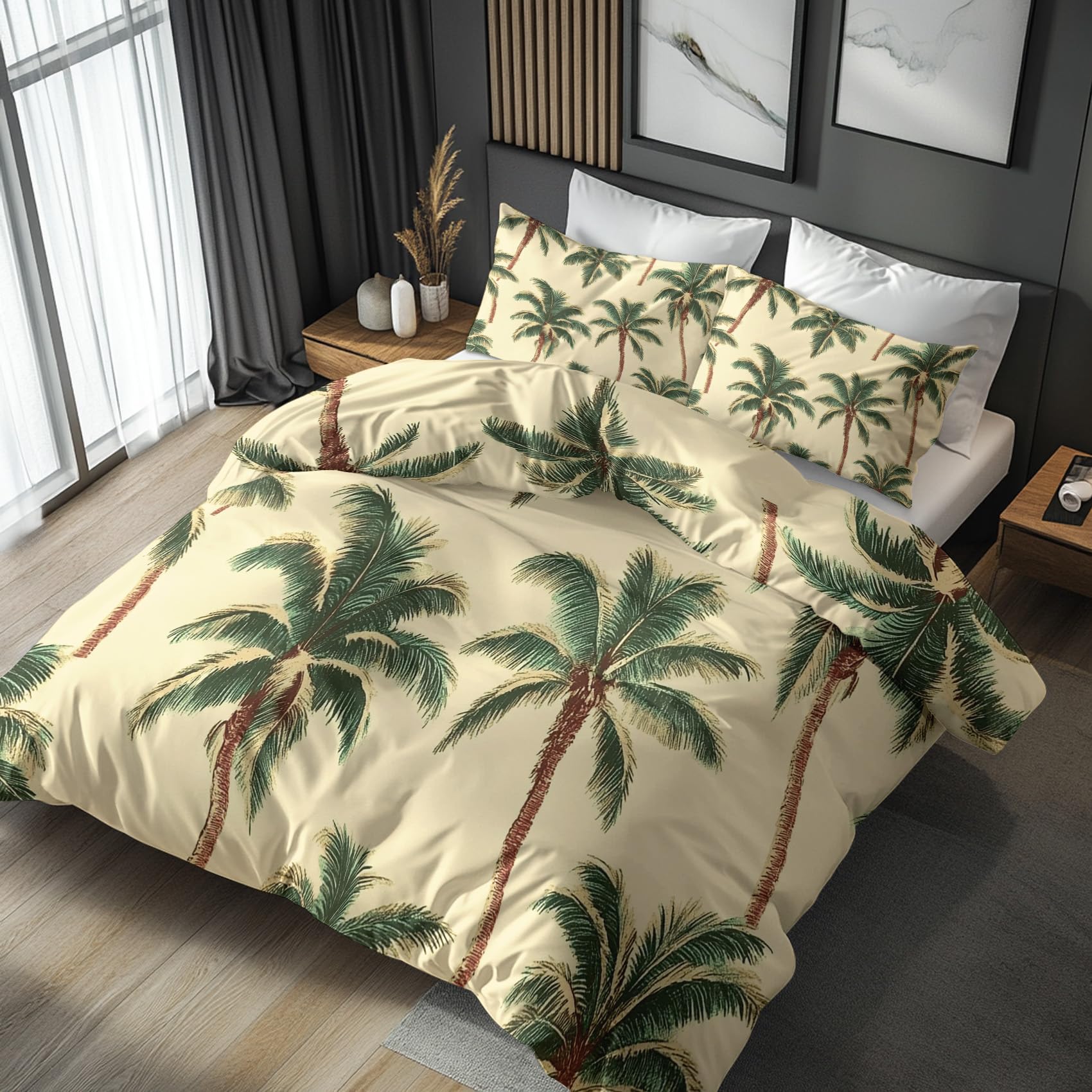 Nogawa Multicolor Palm Trees Super King Duvet Cover - Tropical Bedding Set - Reversible Quilt Cover & 2 Pillowcases With Zip And Ties, Ultra Soft And Non Iron Brushed Microfibre Bed Set 260 X 220