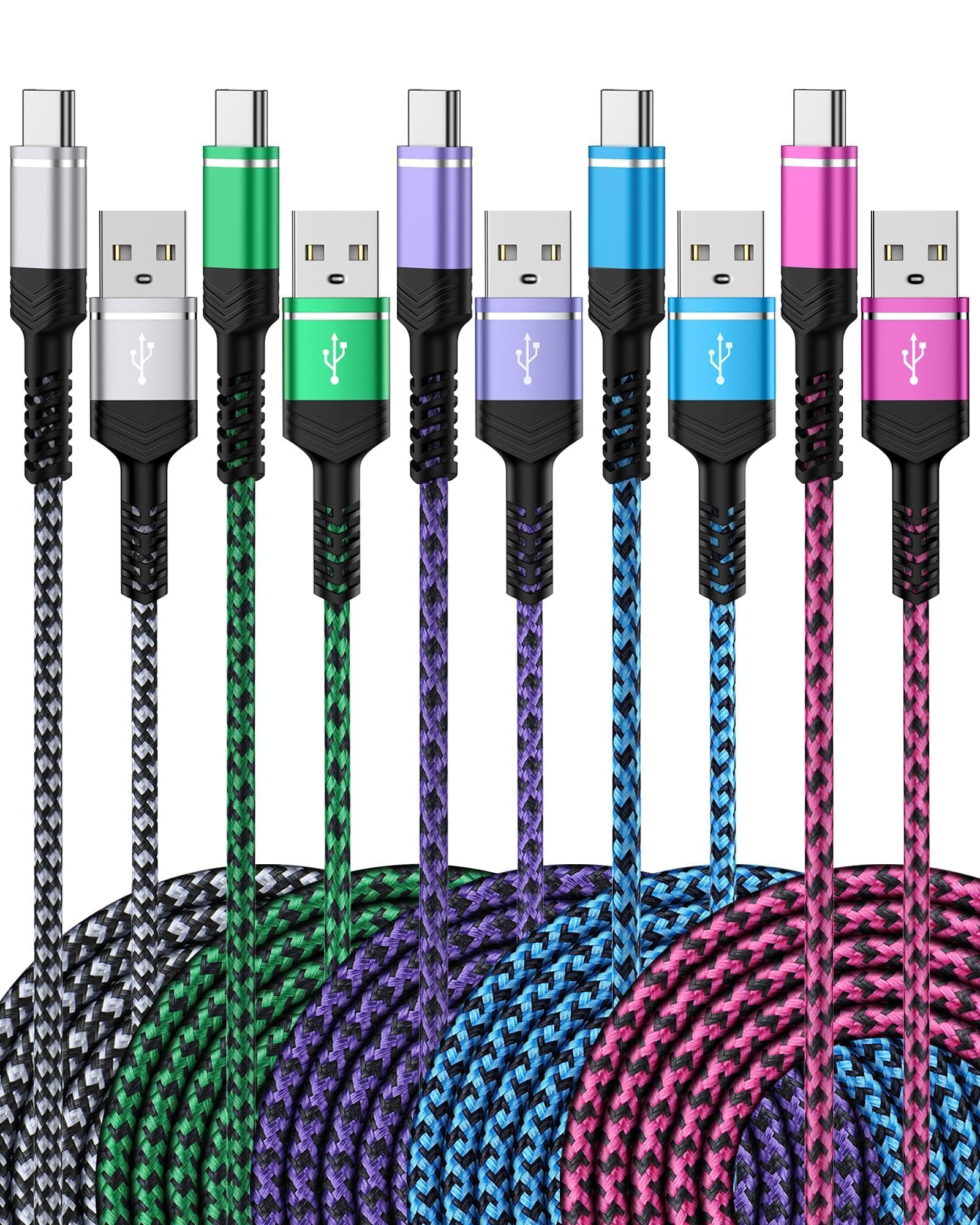 [6FT 5-Pack]USB A to USB C Cable, 60W USB Type C Fast Charging Cord, USB C Cable Compatible with iPhone 17/17Pro/16e/16Pro/Air, Galaxy S24 Ultra, S24+