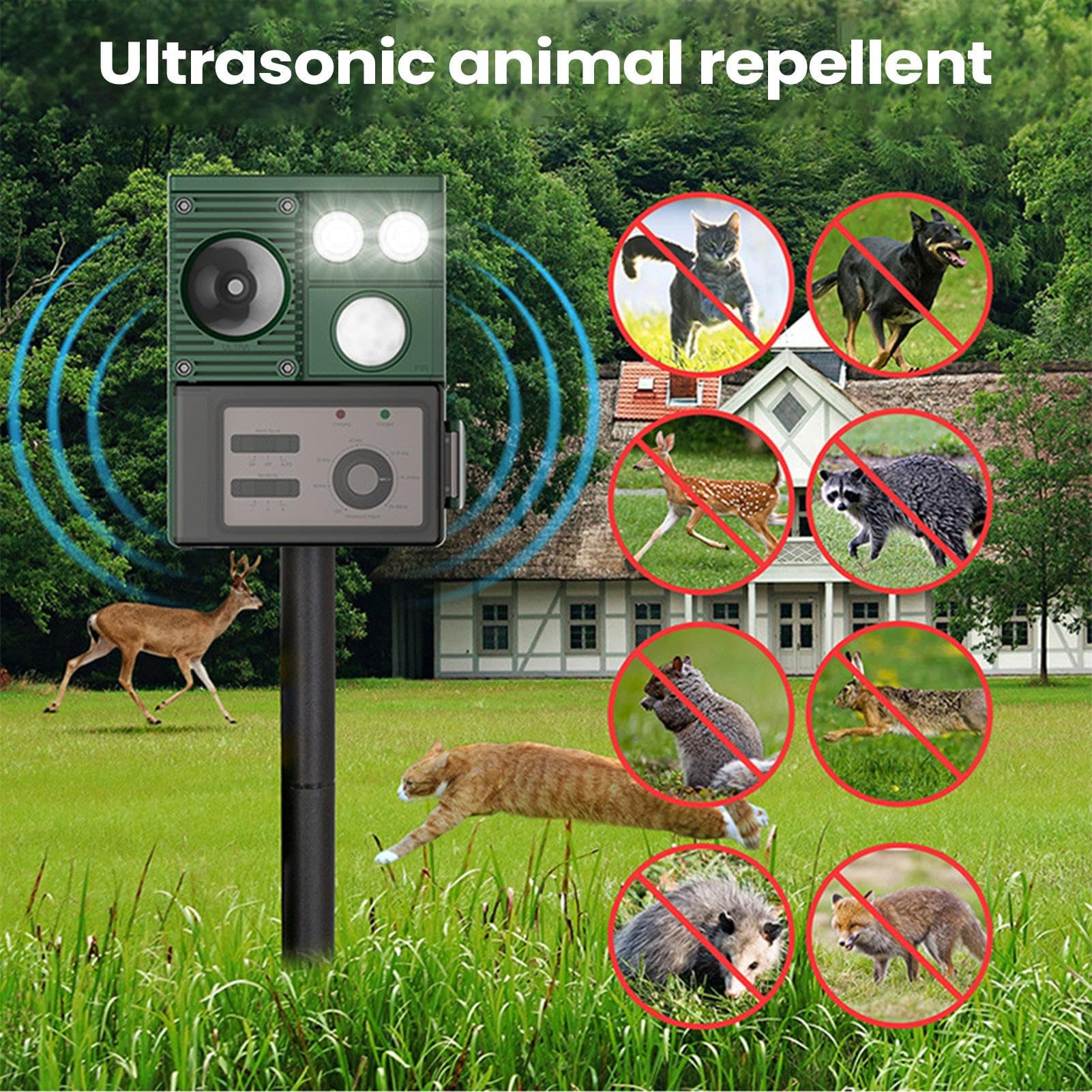 Repellente Ultrasuoni Animali Da Esterno Dispositivo Di Allerta | Repellente Per Animali Ad Energia Solare Per Prato Frutteto Giardino E Cortile