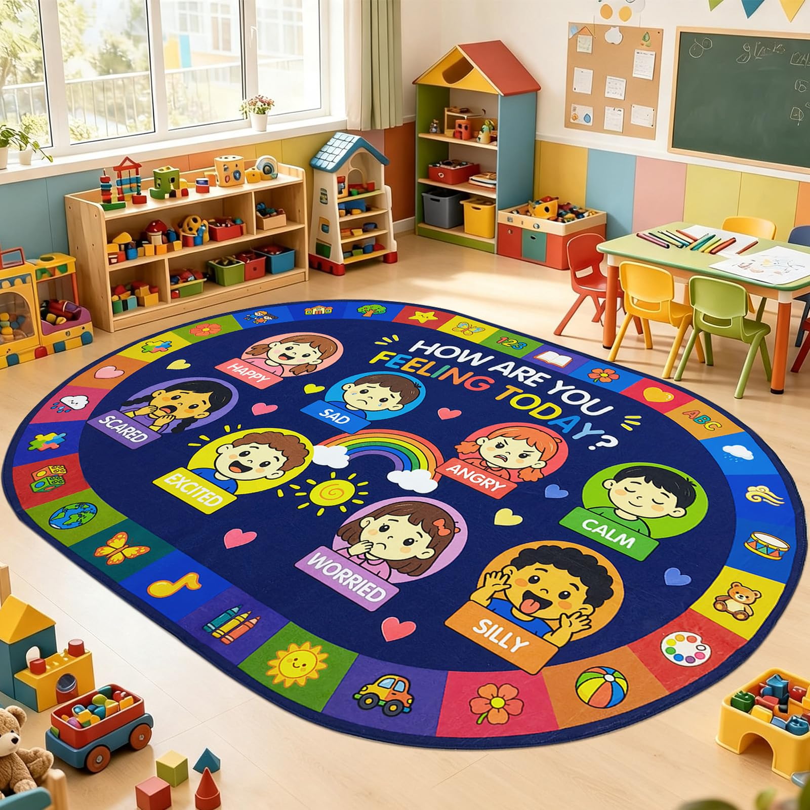 USTIDE Social Emotional Learning Classroom Rug for Kids 6x9 ft