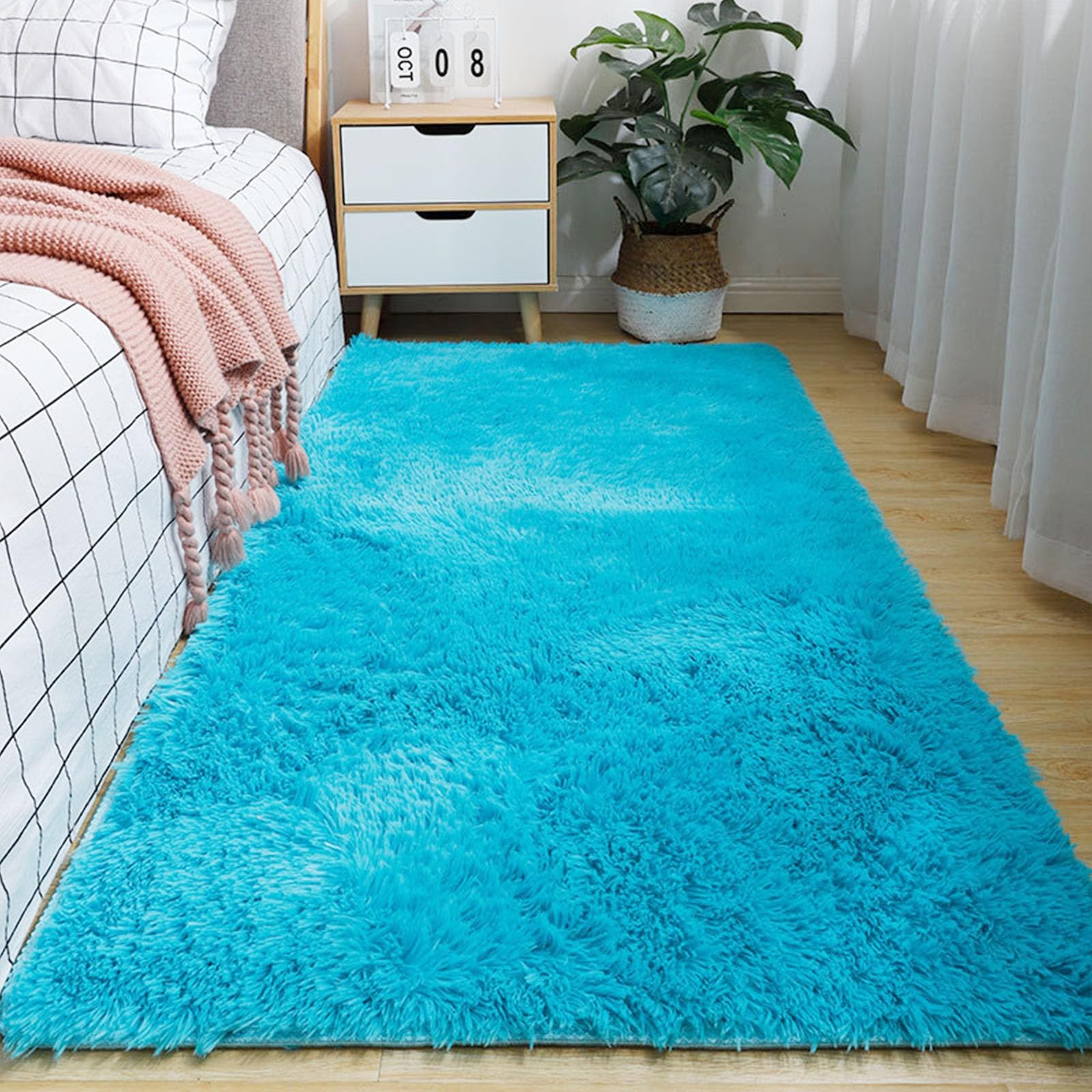 XUEDNGM Large Area Rug Shaggy Rug 80 x 220 cm(31 x 87inch) Soft Touchnon, Shedding, Fluffy, Non-Slip Modern Luxury Shaggy Rug Washable Throw Rug for Living Room Bedroom, Sky Blue