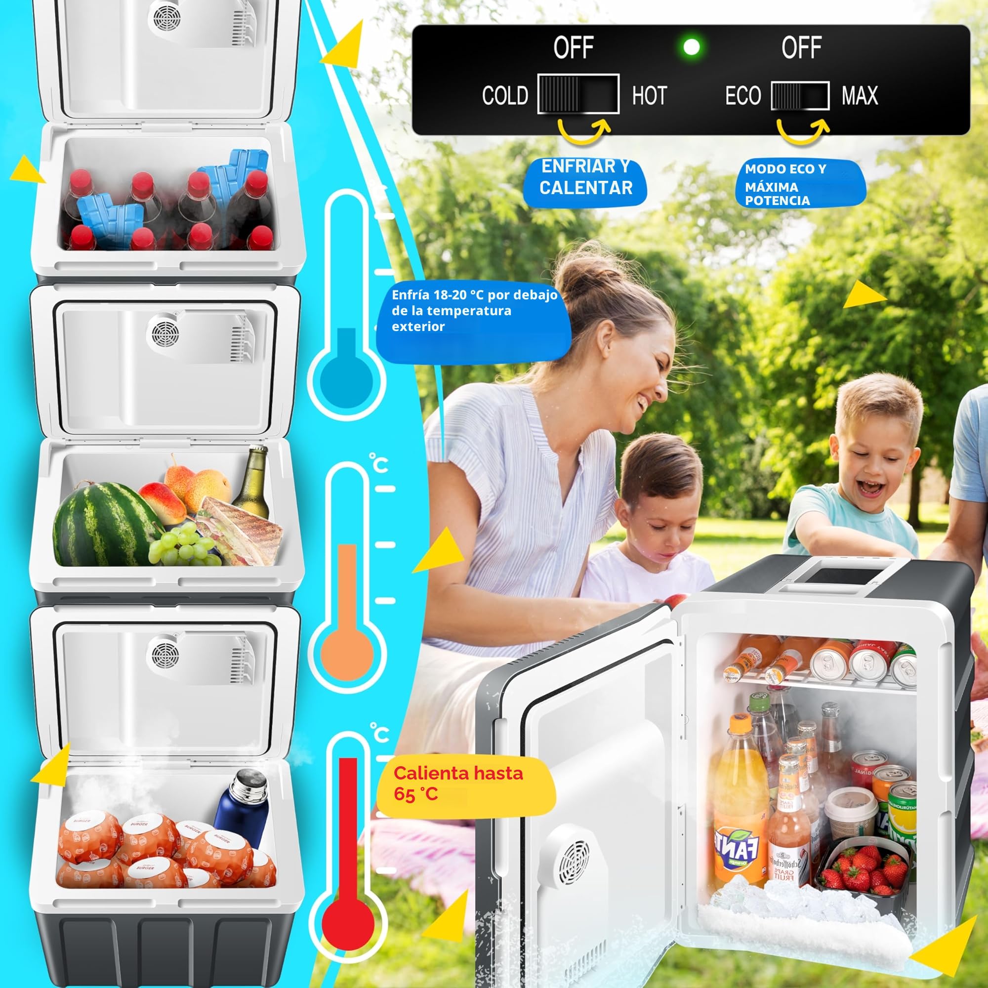 KESSER® Nevera eléctrica portátil 40L con Ruedas | Calienta y enfría | Termoeléctrica | Mini Nevera | 12V y 230V | para Coche, Camping y Enchufe | Modo Eco | Incluye acumuladores de frío