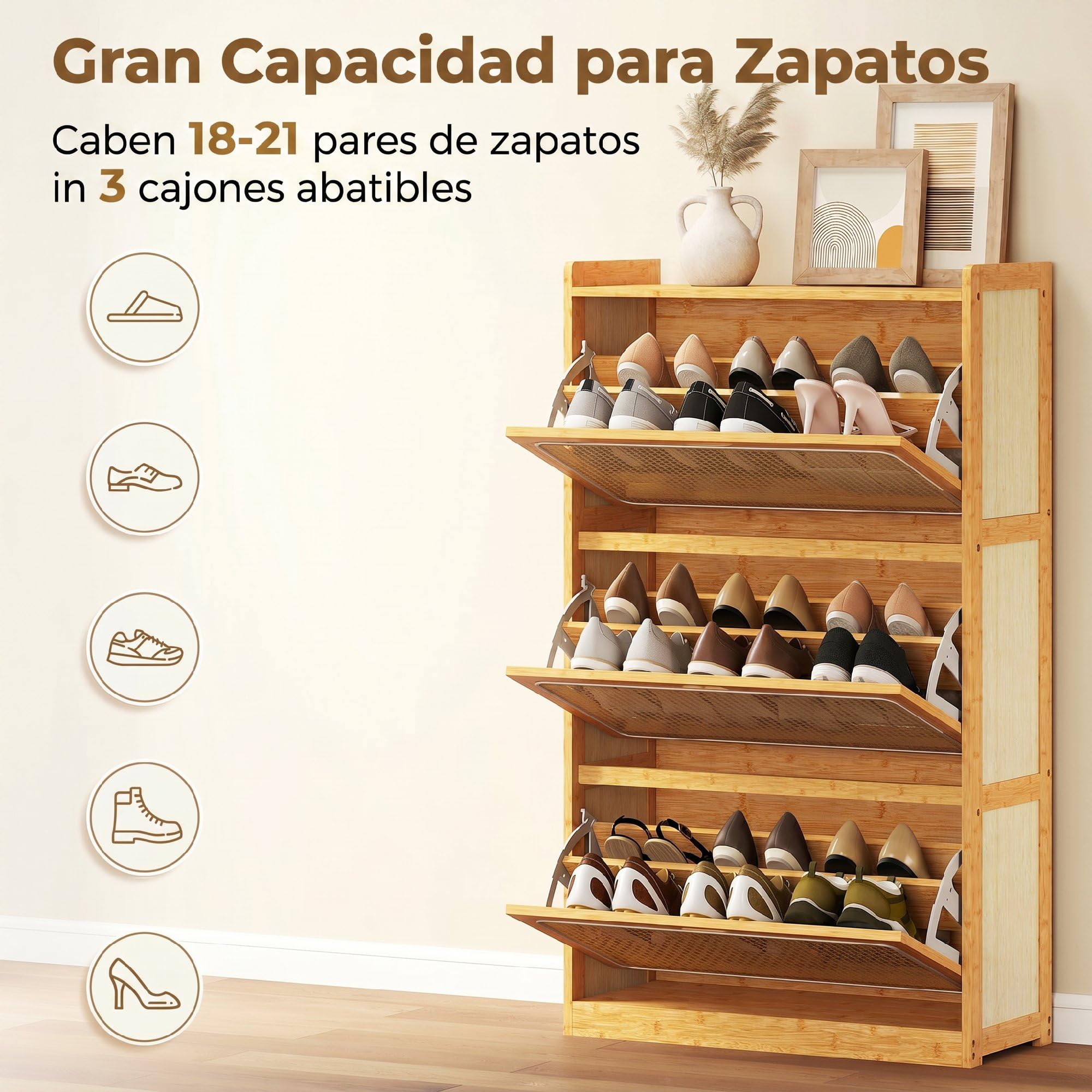 HOMCOM Scarpiera da 21 Paia Bambù 69x29x119.8 cm Legno Naturale