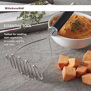 KitchenAid Gourmet Stainless Steel Wire Masher, 10.24-Inch, Black
