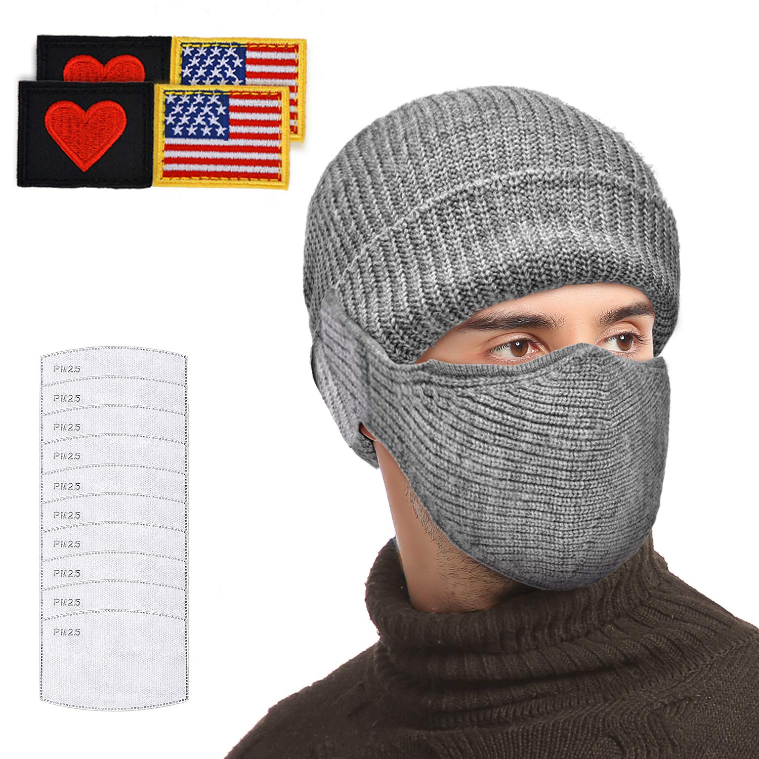 XIQI Winter Knitted Beanie Warm Slouchy Hat with Removable Face Mask & 10 PCS Filters for Women Men