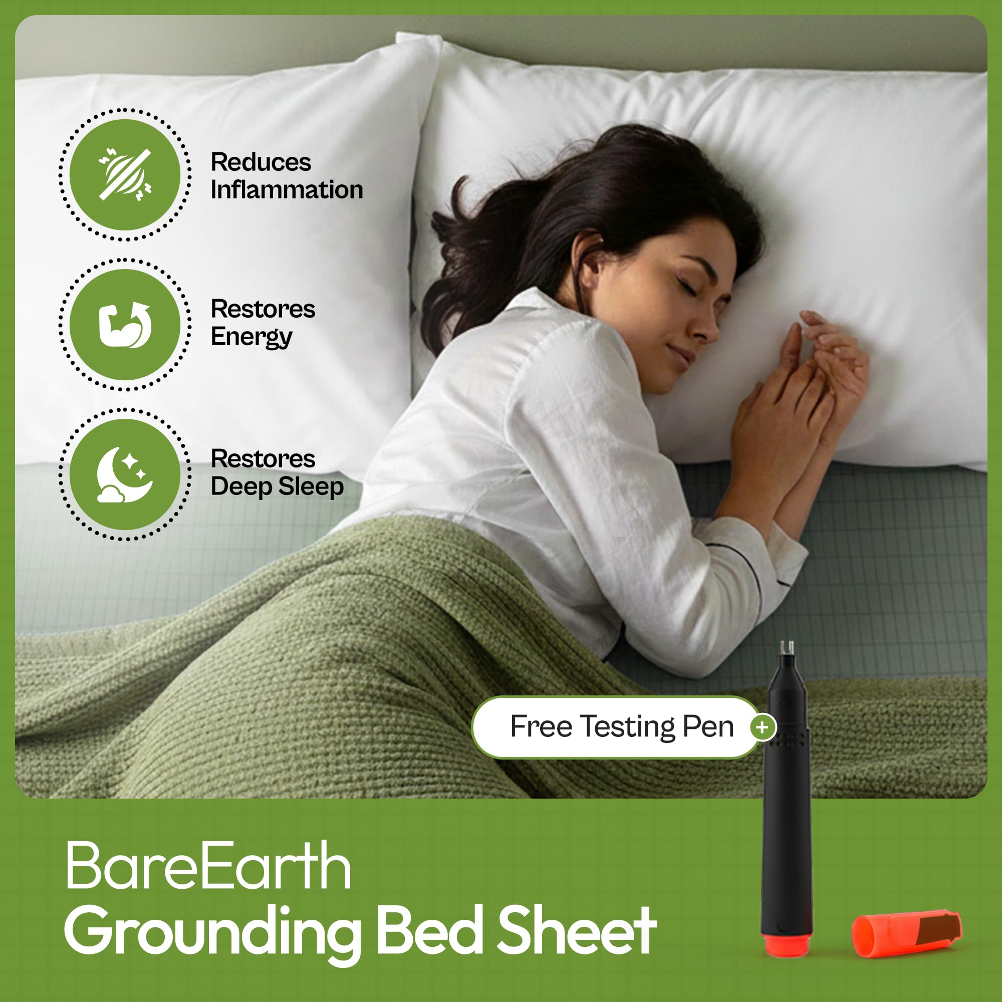 Photo 1 of Original BareEarth Grounding Bed Sheet – Organic Cotton Earthing Sheet with Conductive Silver Fiber | Grounding Fitted Sheet for Restful Sleep | Includes Grounding Cord – Multiple Sizes & Colors