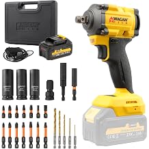 Wagan EL4500 OneVolt Cordless 3-in-1 Power Tool, 1/2 Inch Brushless Impact Wrench Kit with 280 ft-lbs Torque, 21V 3Ah Battery, Drill Bits, Screwdriver Bits and Impact Sockets for Car and Home