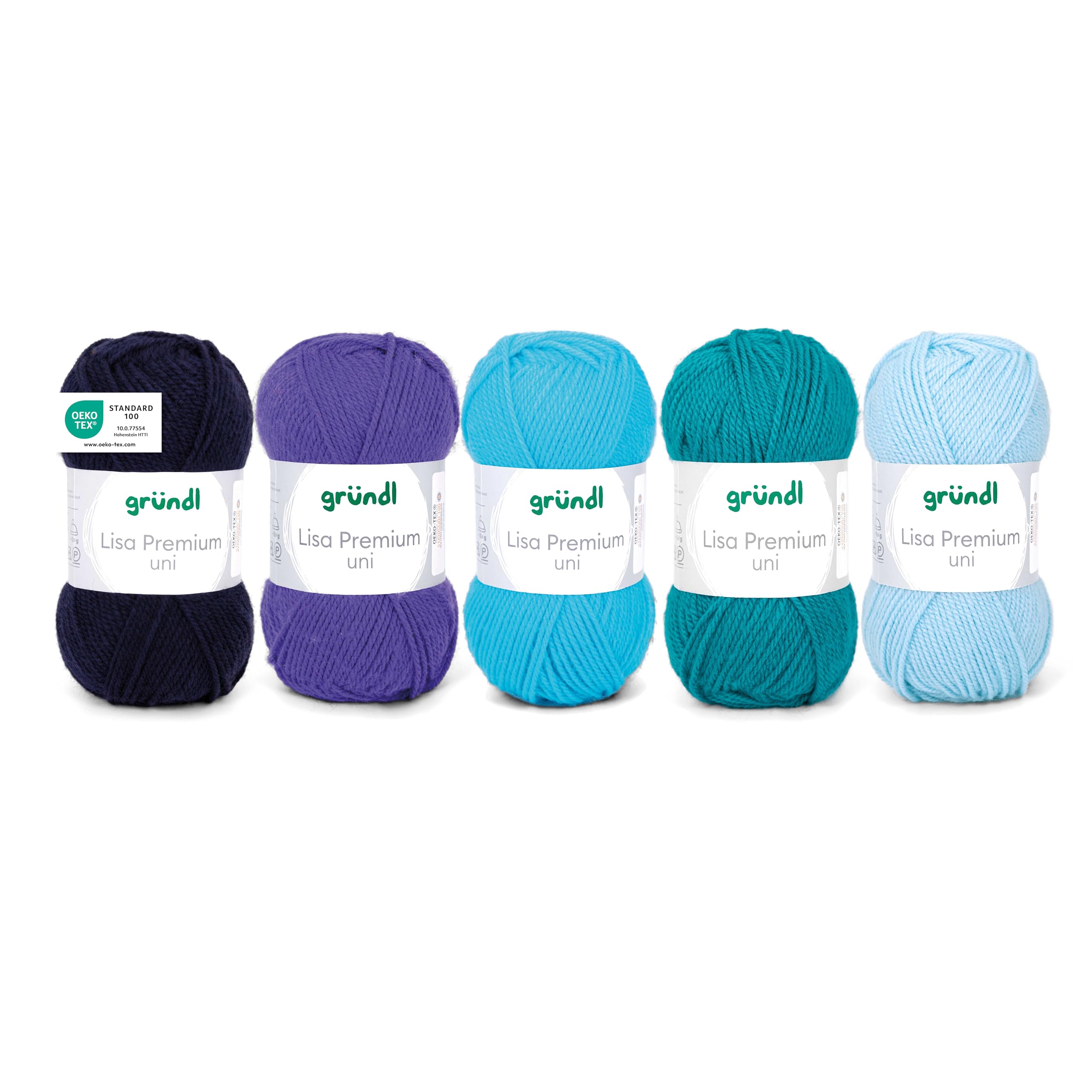 Gründl Lisa Premium Plain Wool Knitting Yarn Crochet Yarn Soft and Skin-Friendly 100% Polyacrylic 5 Balls 50 g / 133 m Needle Size 3.5-4.5 Navy Blue/Turquoise