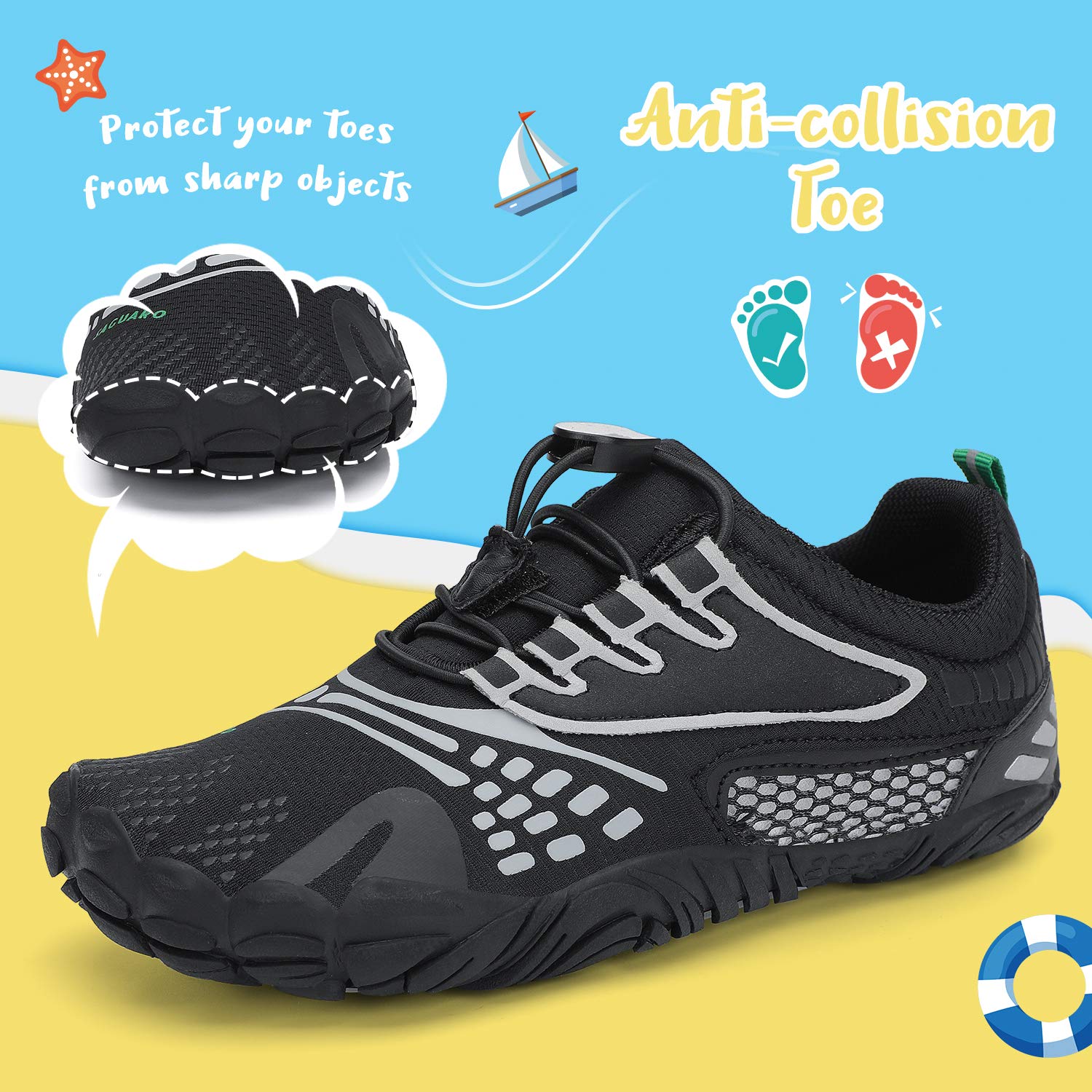 SAGUARO Zapatillas minimalistas Barefoot de secado rápido para niños, zapatillas de agua, 24-36 EU, negro y gris, 31 EU