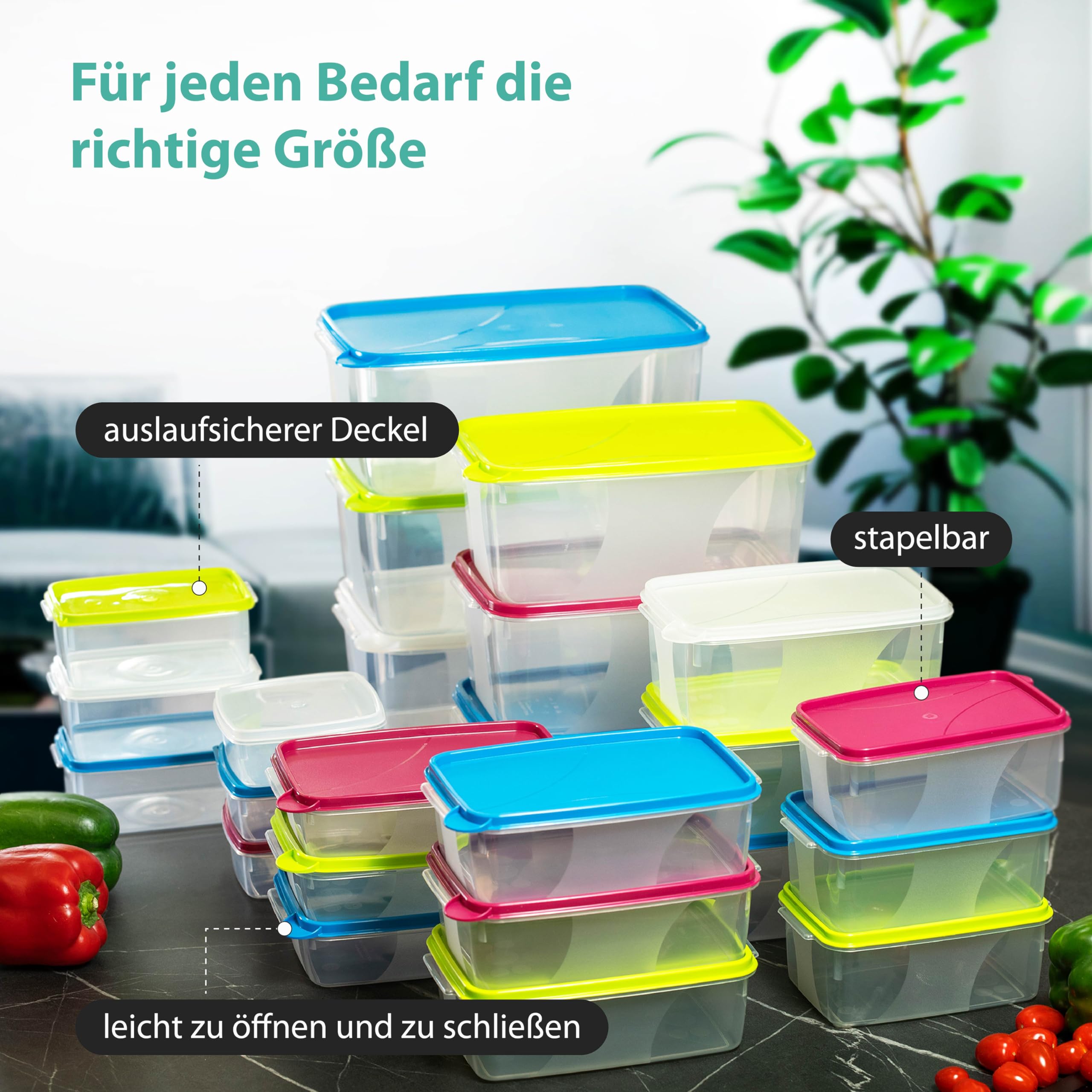 MiraHome Gefrierdosen 10x1L rechteckig grün – Vorratsdosen mit Deckel luftdicht – Transparente Frischhaltedosen mit Deckel – Aufbewahrungsbox Küche für Mealprep & Organisation – Austrian Quality