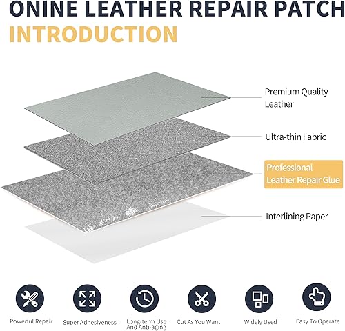 Miniatura 170 de ONine - Cinta de reparación de piel, parche para reparación de piel autoadhesivo de 12 x 48 pulgadas, impermeable, resistente al desgaste, para Negro